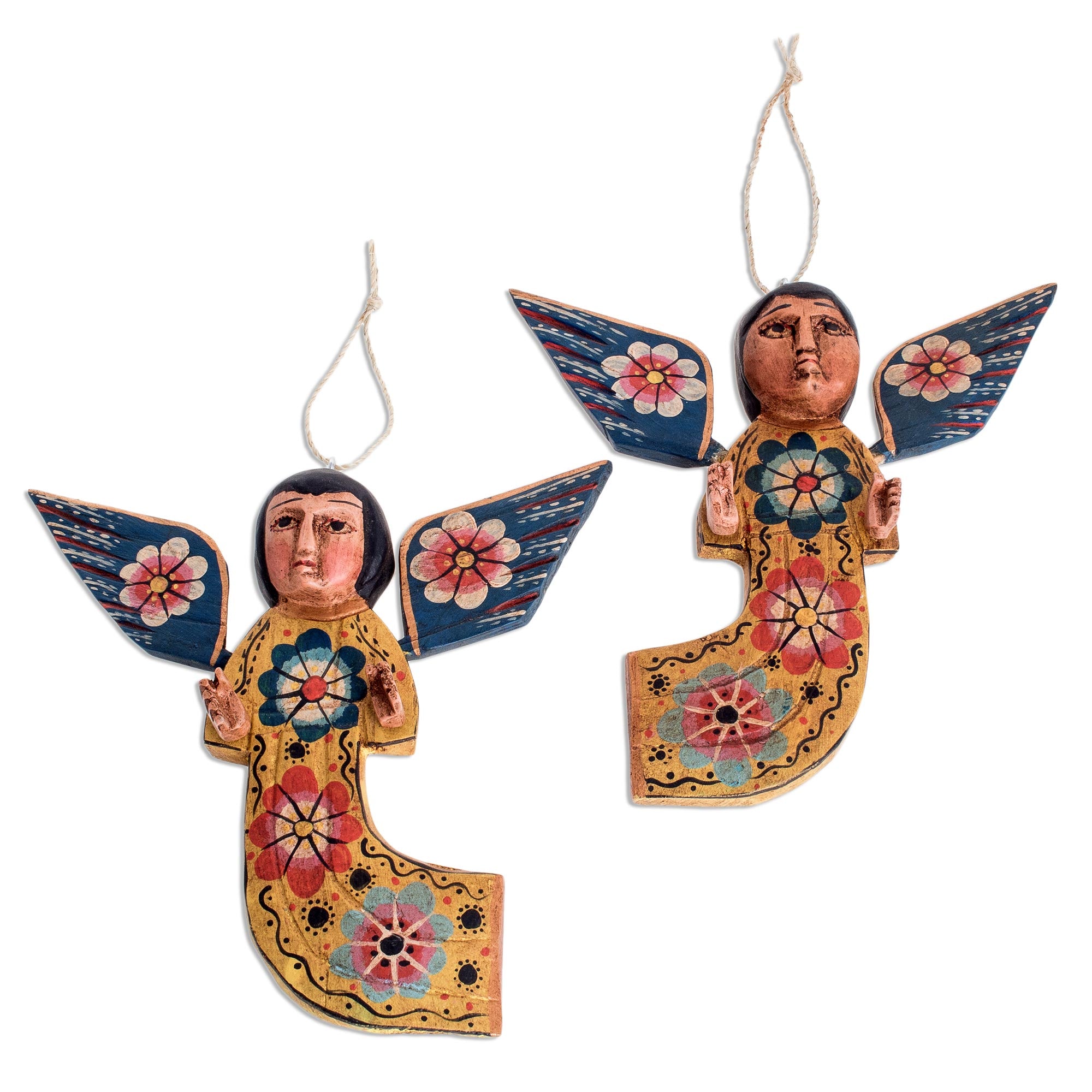 Premium Hand-Painted Floral Angel Wall Decor from Guatemala (Pair)