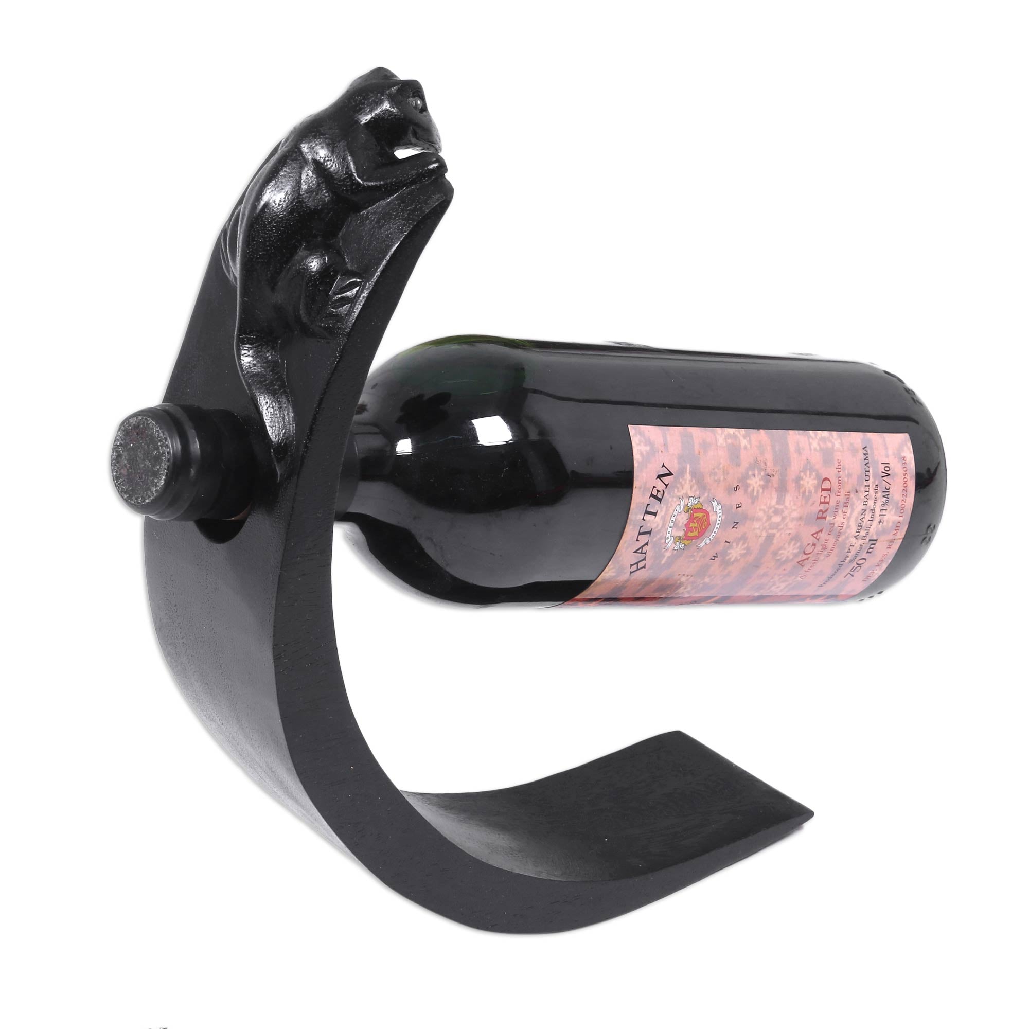Premium Black Lizard Wood Bottle Holder – Handcrafted Art from Indonesia