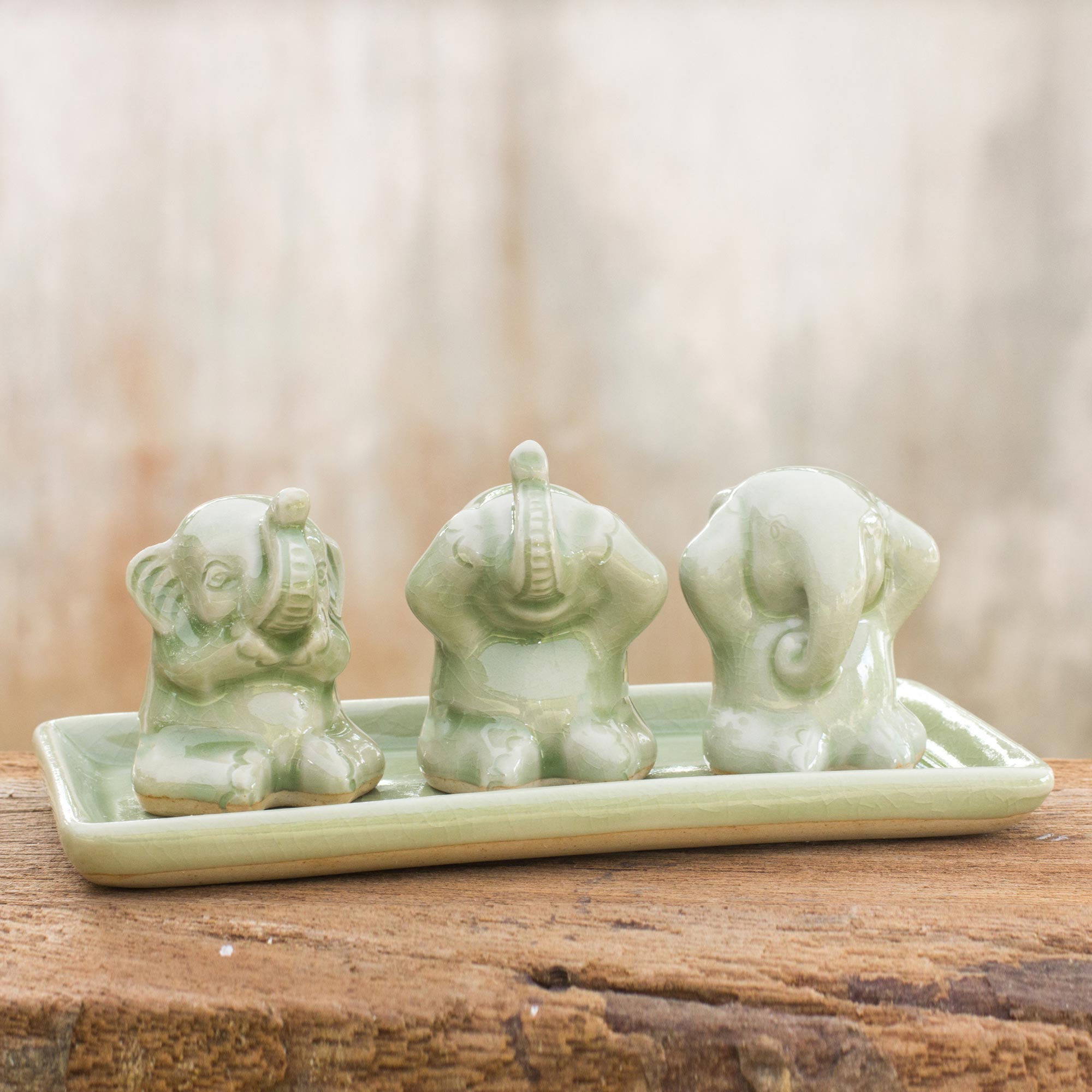 Premium Celadon Elephant Figurines - Set of 3 (Life Lessons Collection)