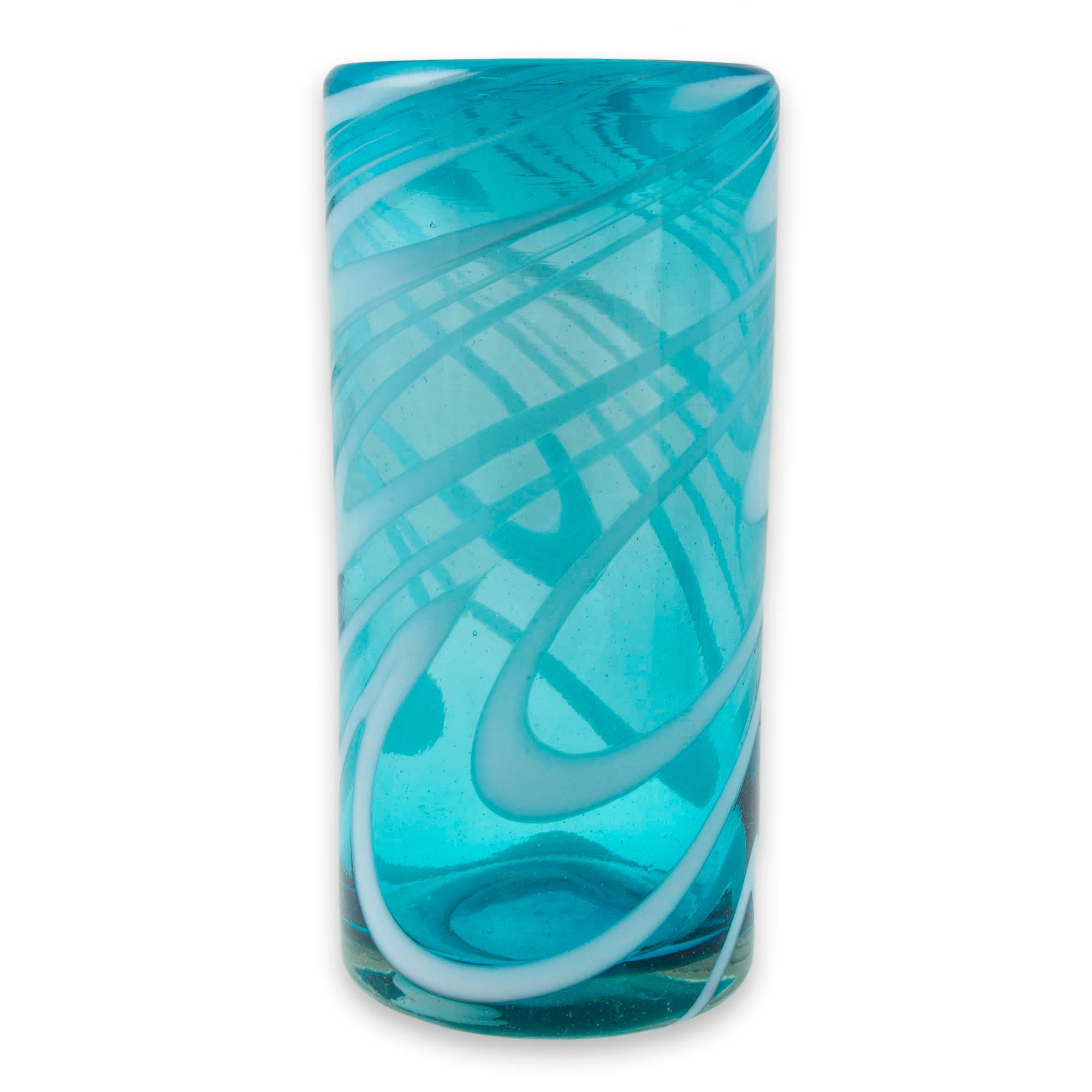 Premium Whirling Aquamarine Hand-Blown Highball Glasses - Set of 6