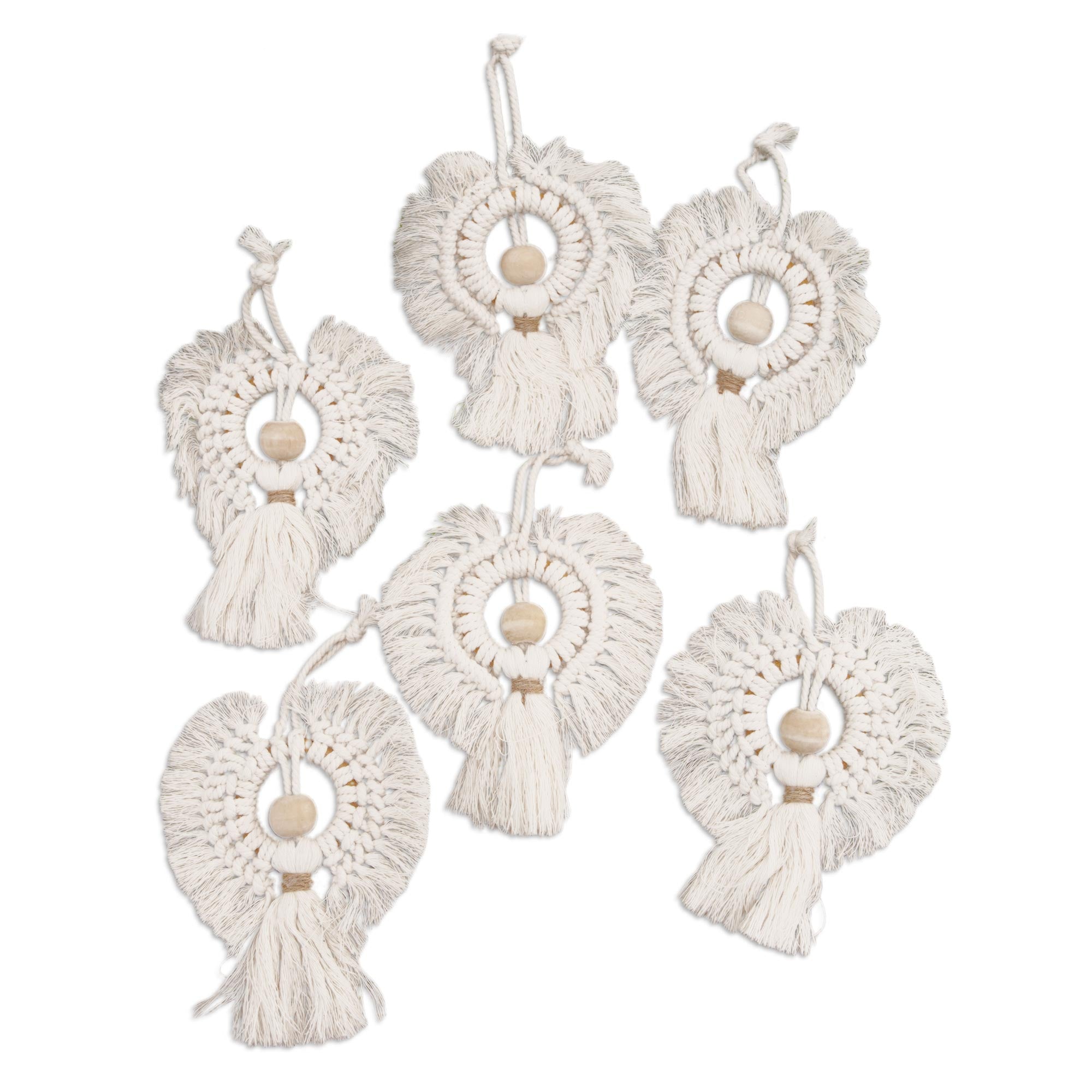 Premium Handcrafted Snow Angel Ornaments - Cotton & Bamboo Set of 6