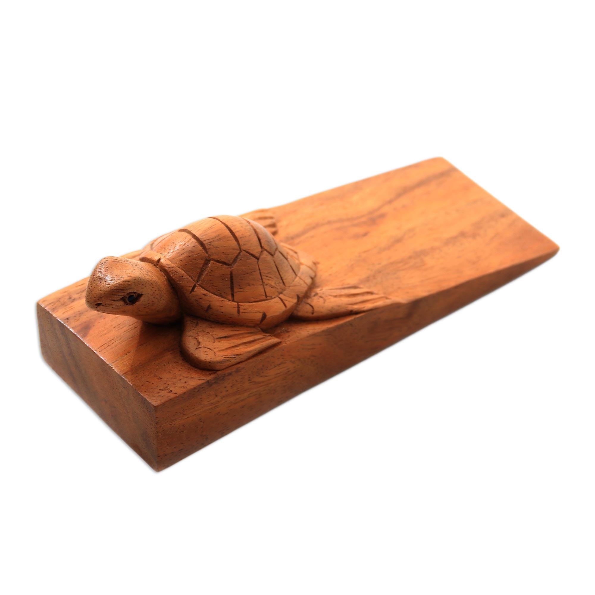 Premium Hand-Carved Baby Turtle Wooden Door Stopper