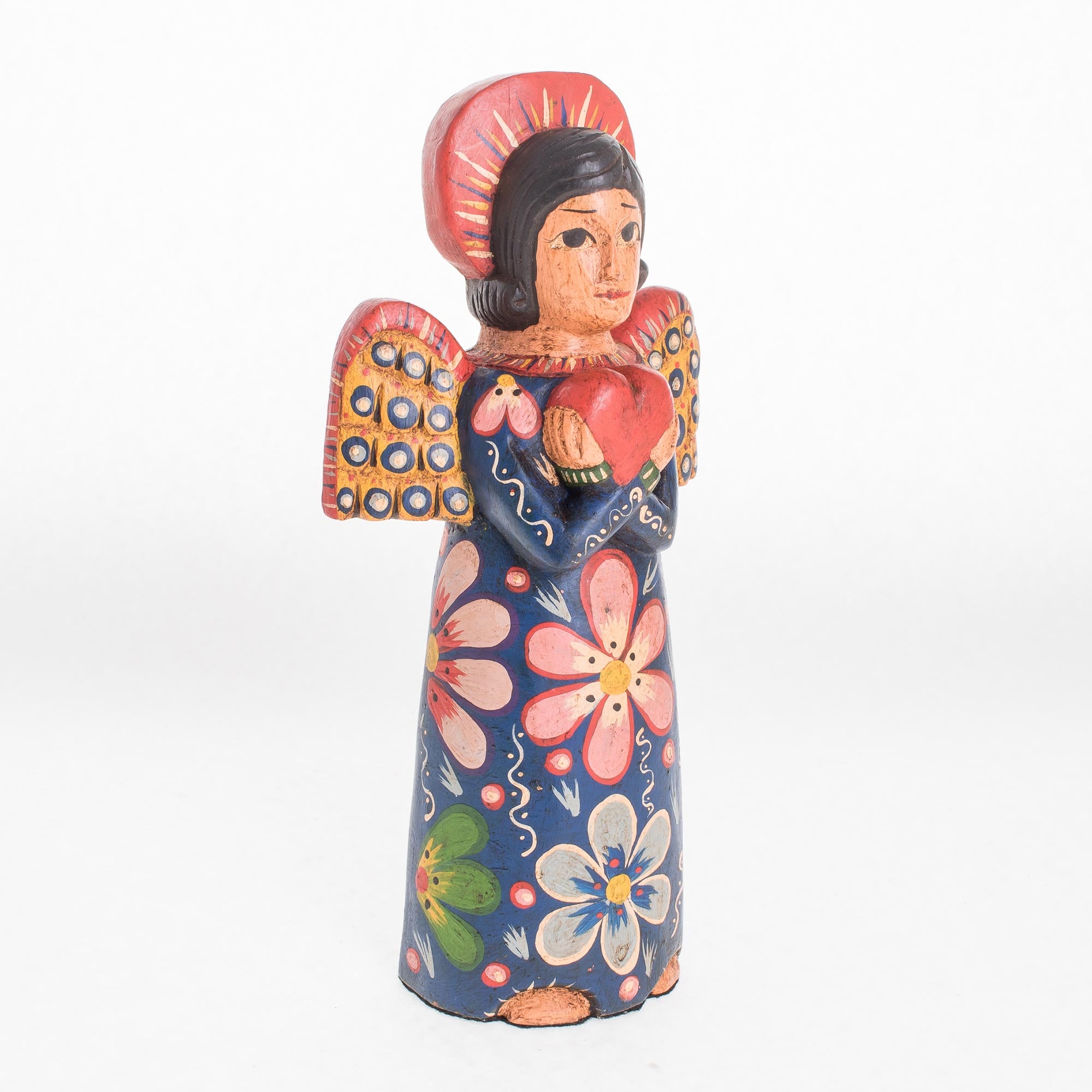 Premium Hand-Carved Angel Love Statuette - Rustic Pinewood Art from Guatemala