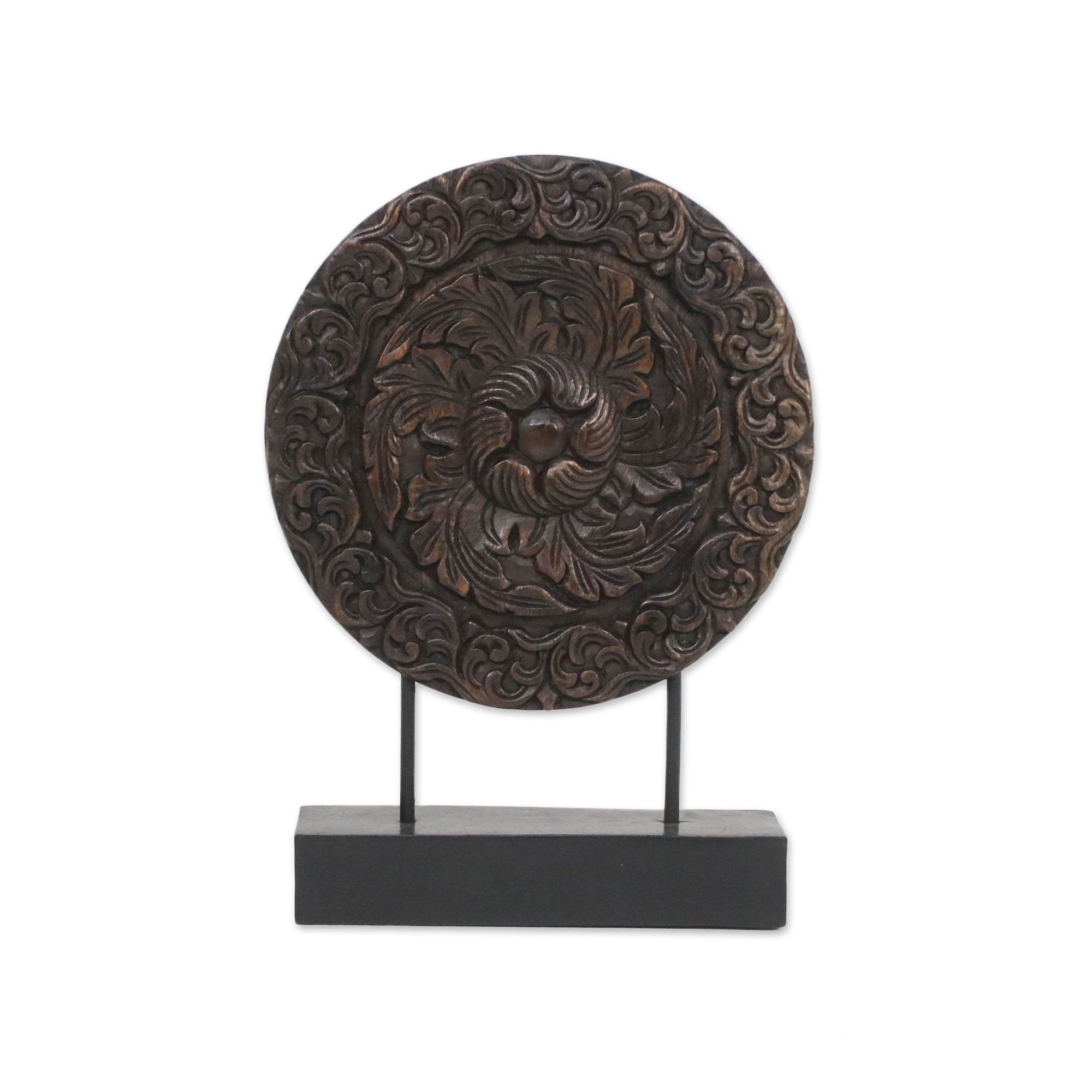 Premium Moonlit Floral Wood Sculpture - Handcrafted Elegance