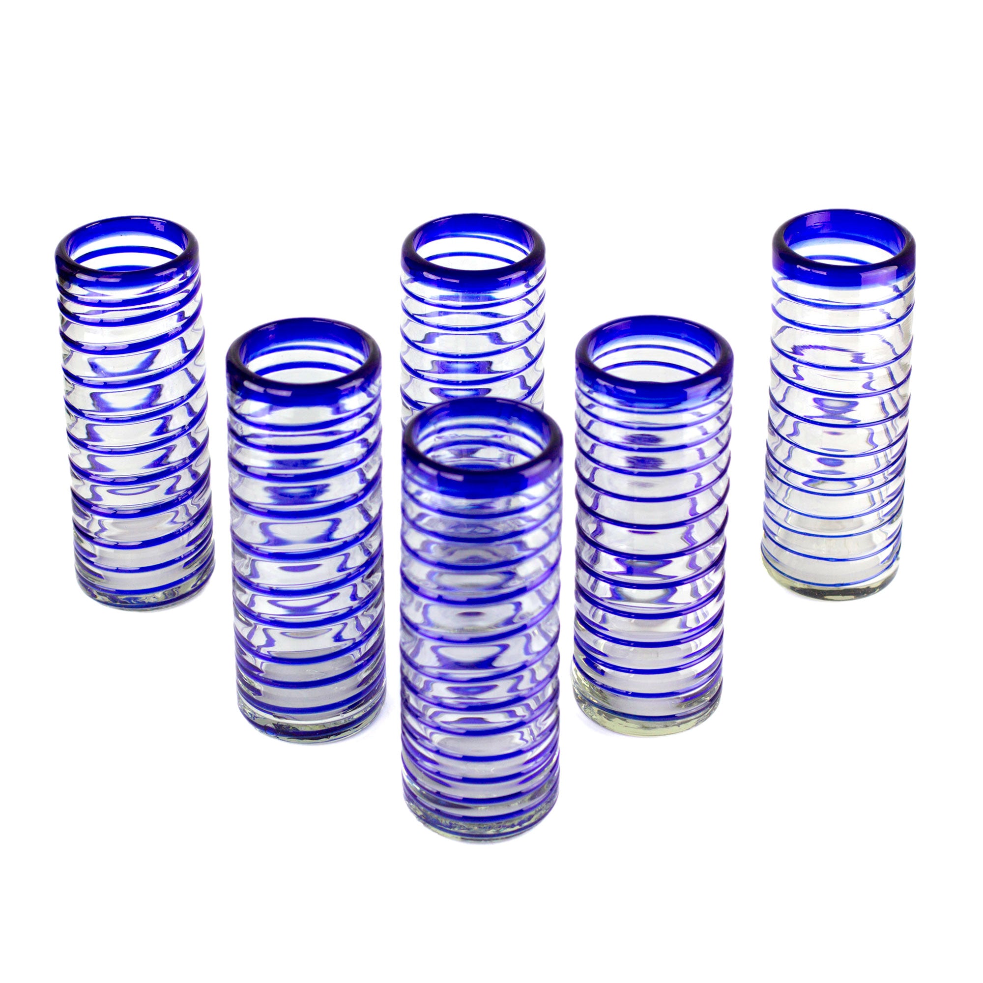 Premium Cobalt Spiral Handblown Glass Highball Set - Ultimate Craftsmanship