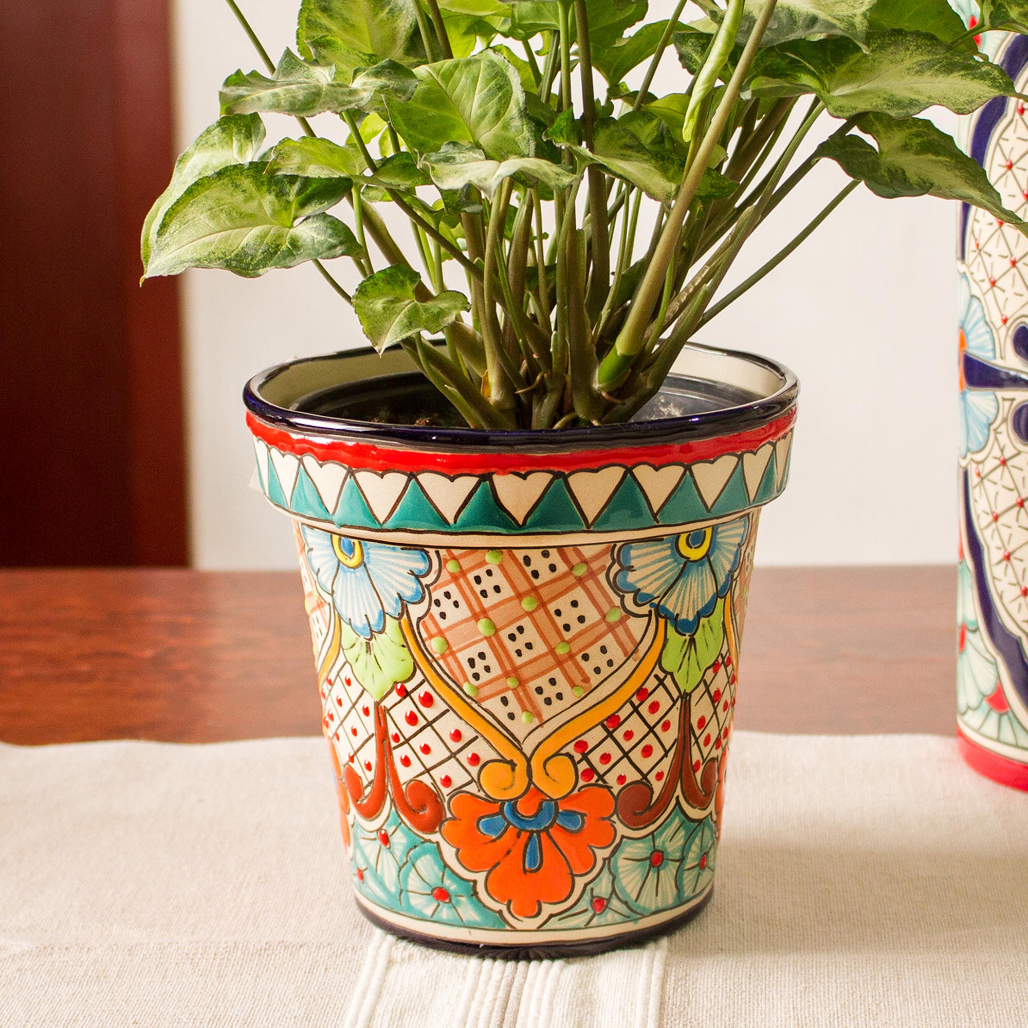 Premium Talavera Style Floral Ceramic Planter – Vibrant 6.5 Inch Garden Pot