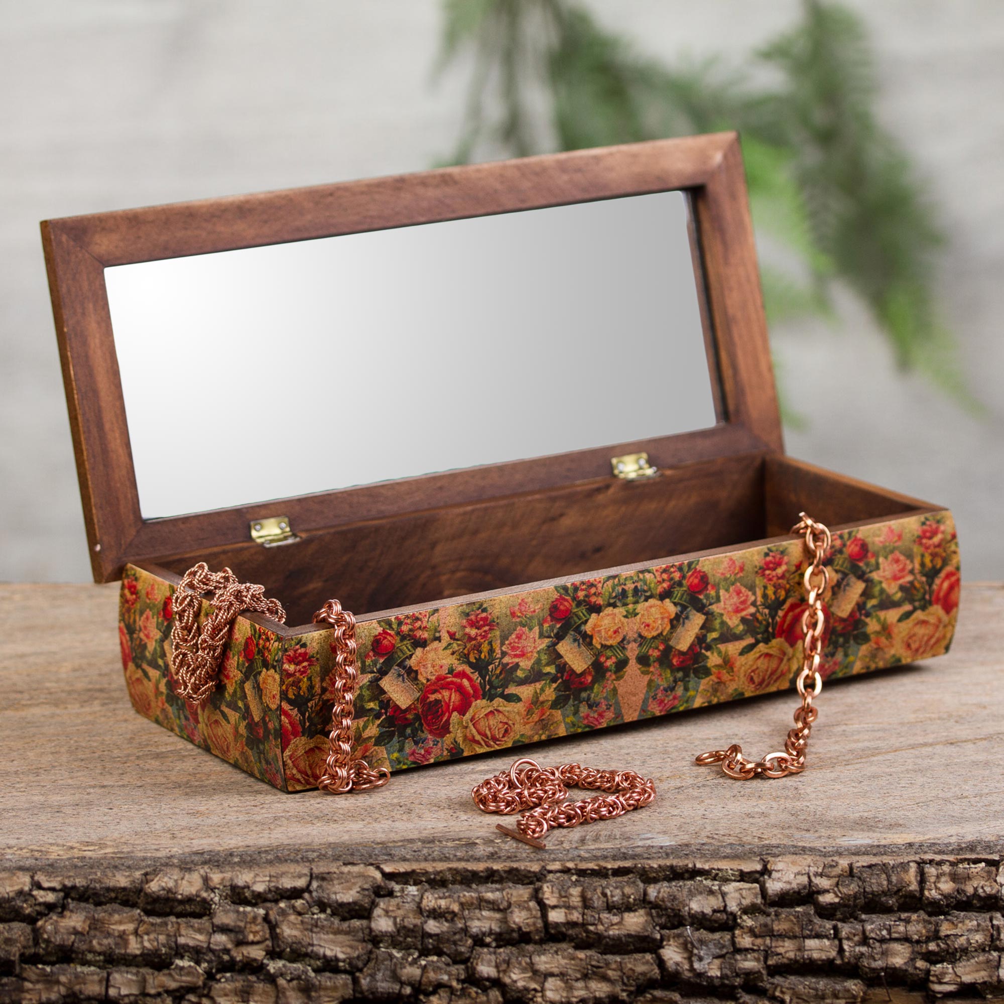 Premium Handcrafted Roses Mexico Jewelry Box with Mirror - Ultimate Floral Decoupage Design