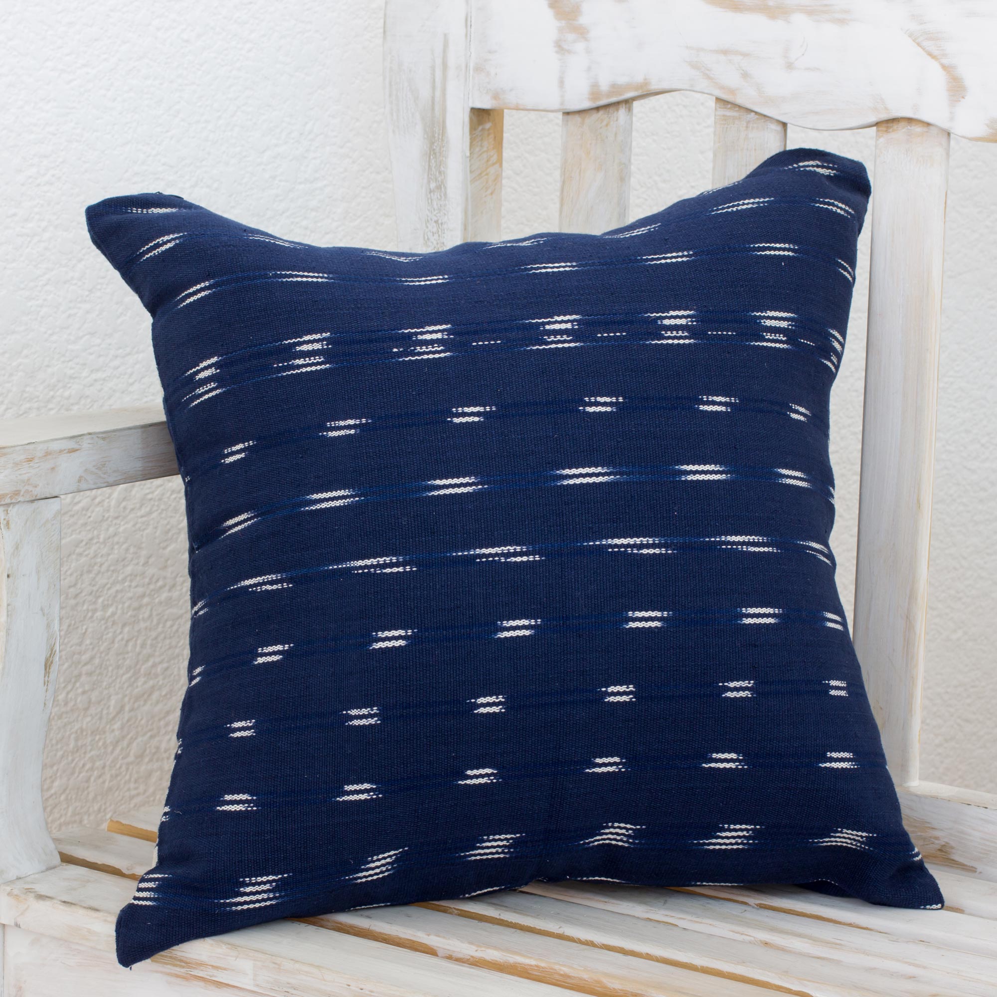 Premium Ocean Elegance Cotton Cushion Cover – Ivory & Navy Handwoven Design
