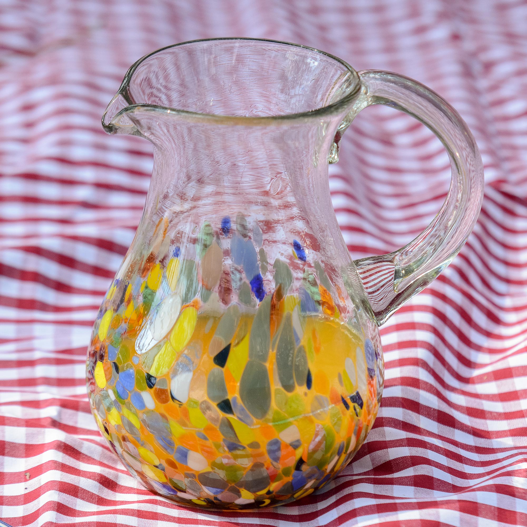 Premium Confetti Festival Hand Blown Glass Pitcher - 87 oz - Vibrant Mexican Artisan Craft