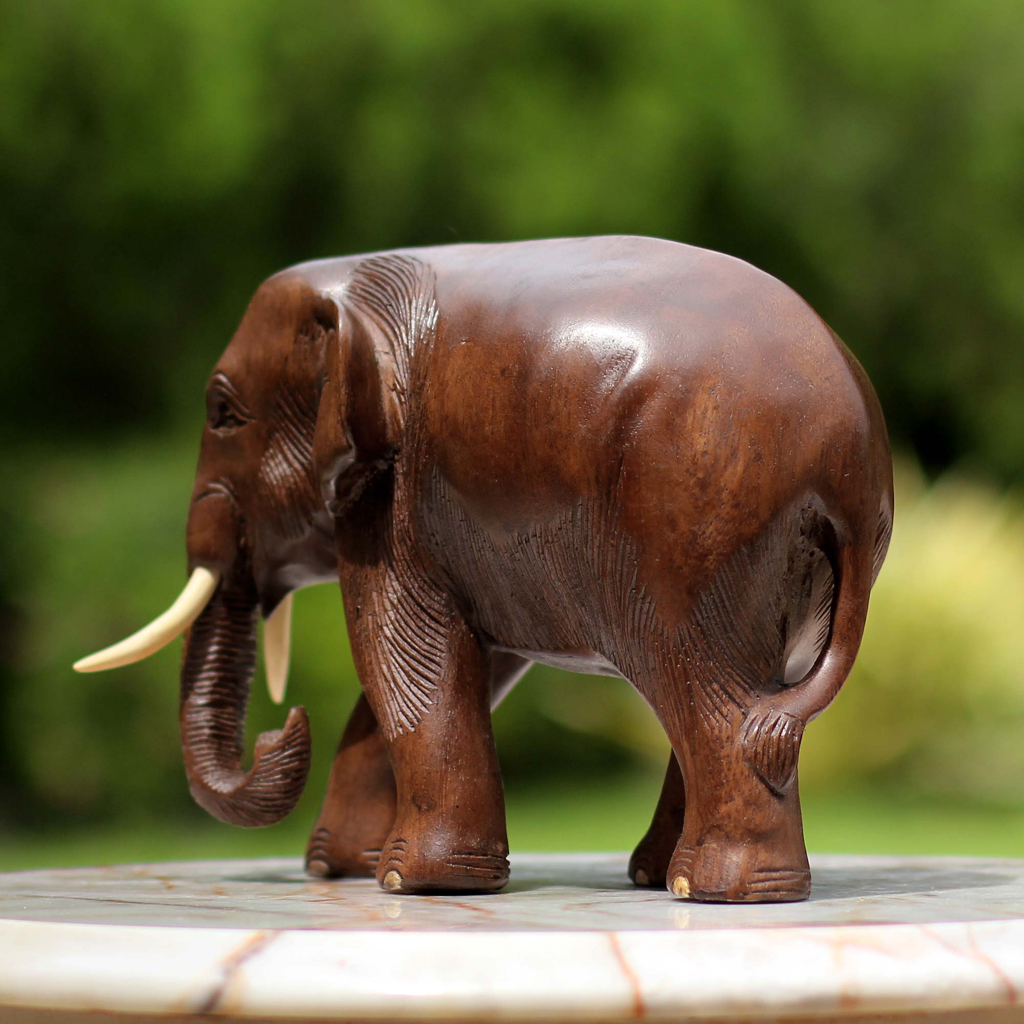 Premium Hand-Carved Thai Elephant Sculpture - Relaxing Wooden Art