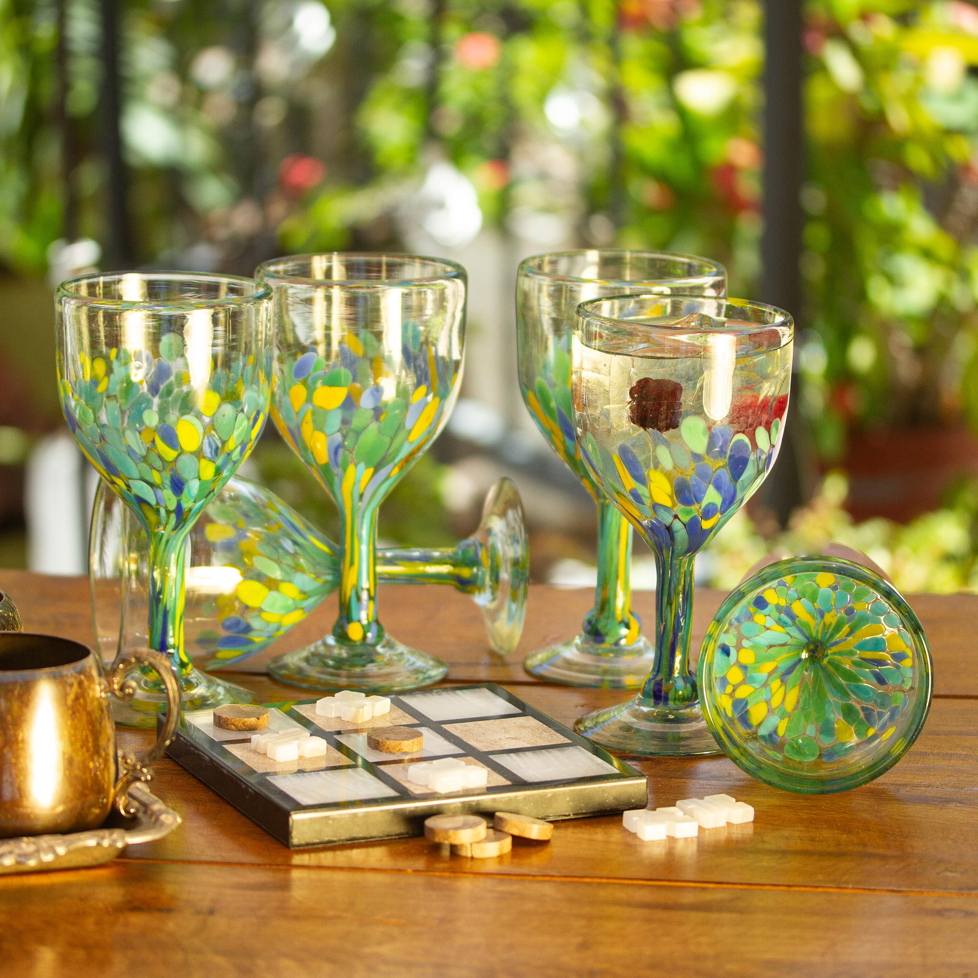 Premium Tropical Confetti Recycled Wine Glasses - Handcrafted in Mexico (Set of 6)