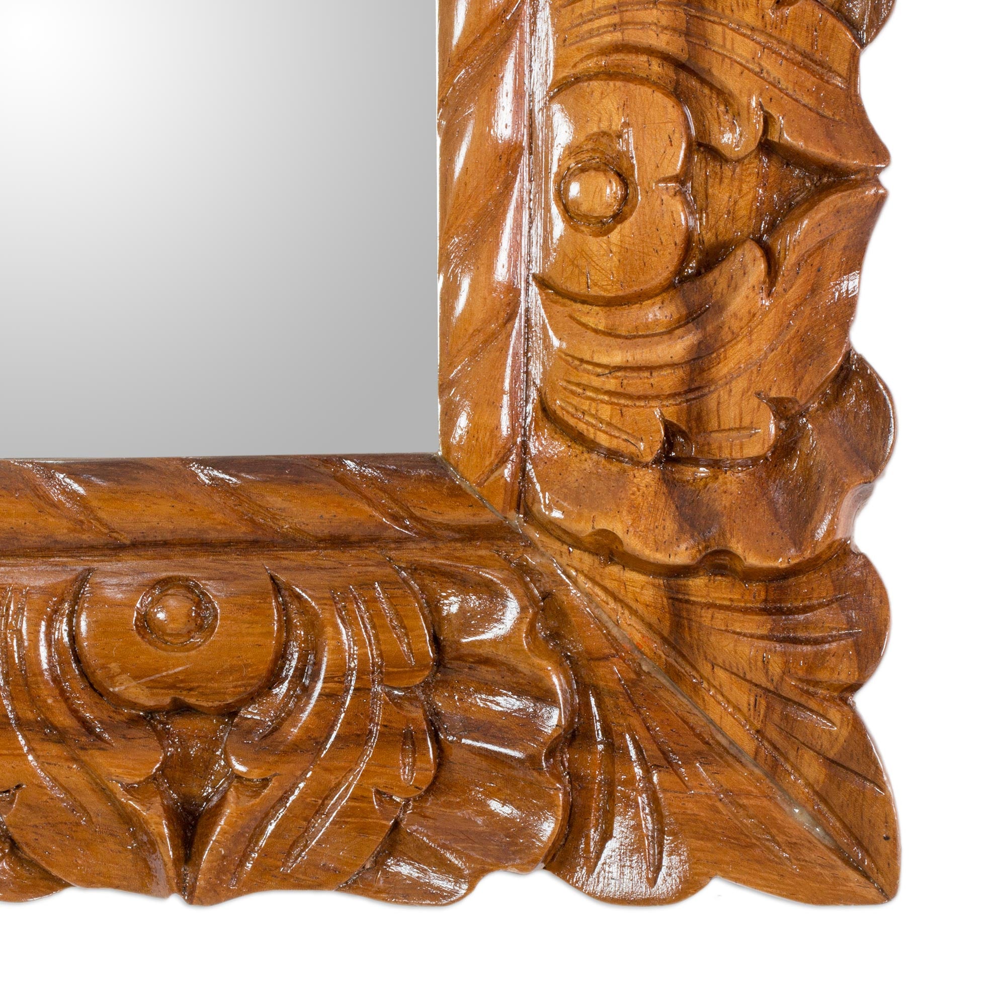 Premium Baroque-Style Handcrafted Conacaste Wood Wall Mirror - Guatemalan Artisan Design