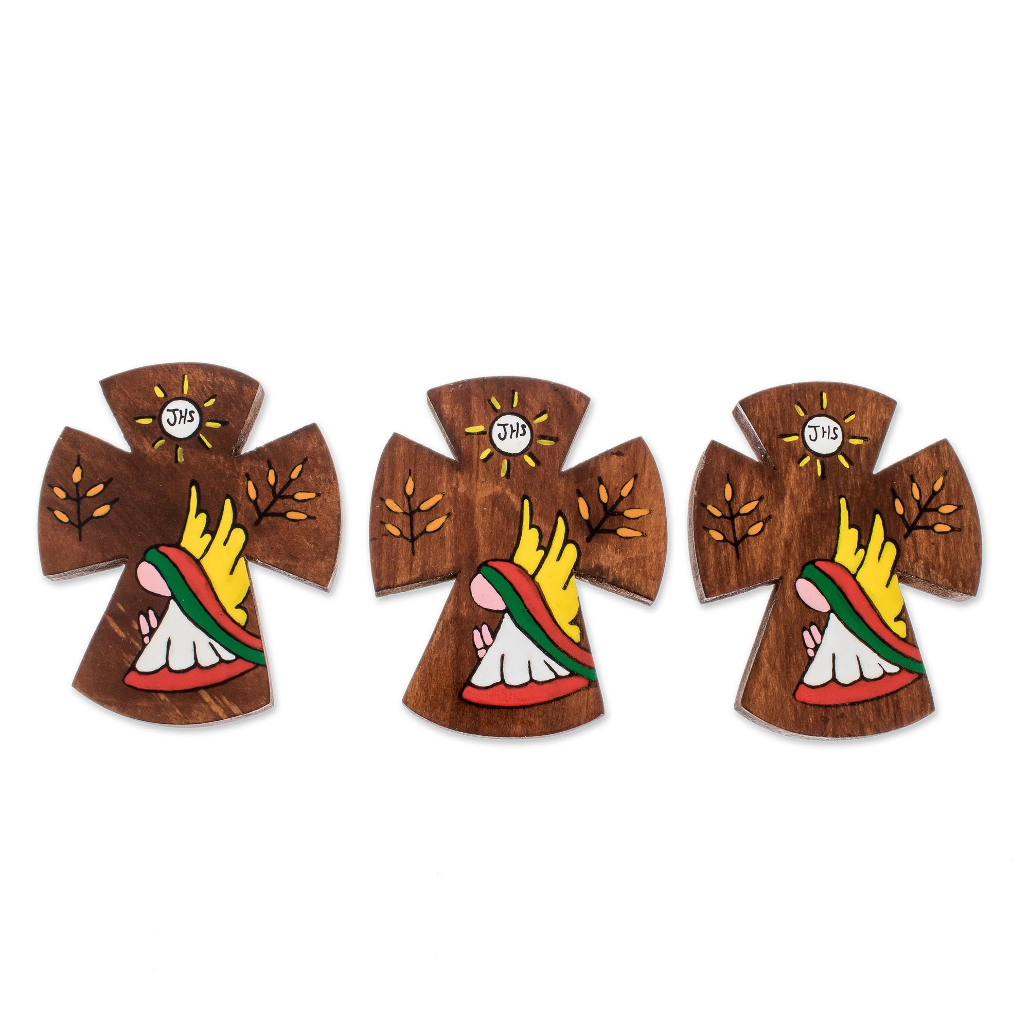 Premium Handcrafted Pinewood Wall Crosses - Set of 3 by Maria Estela