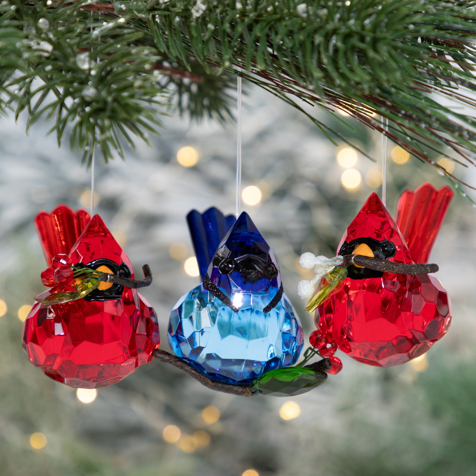 Premium Holiday Sparkle: Sweet Birds & Mistletoe Ornament Set