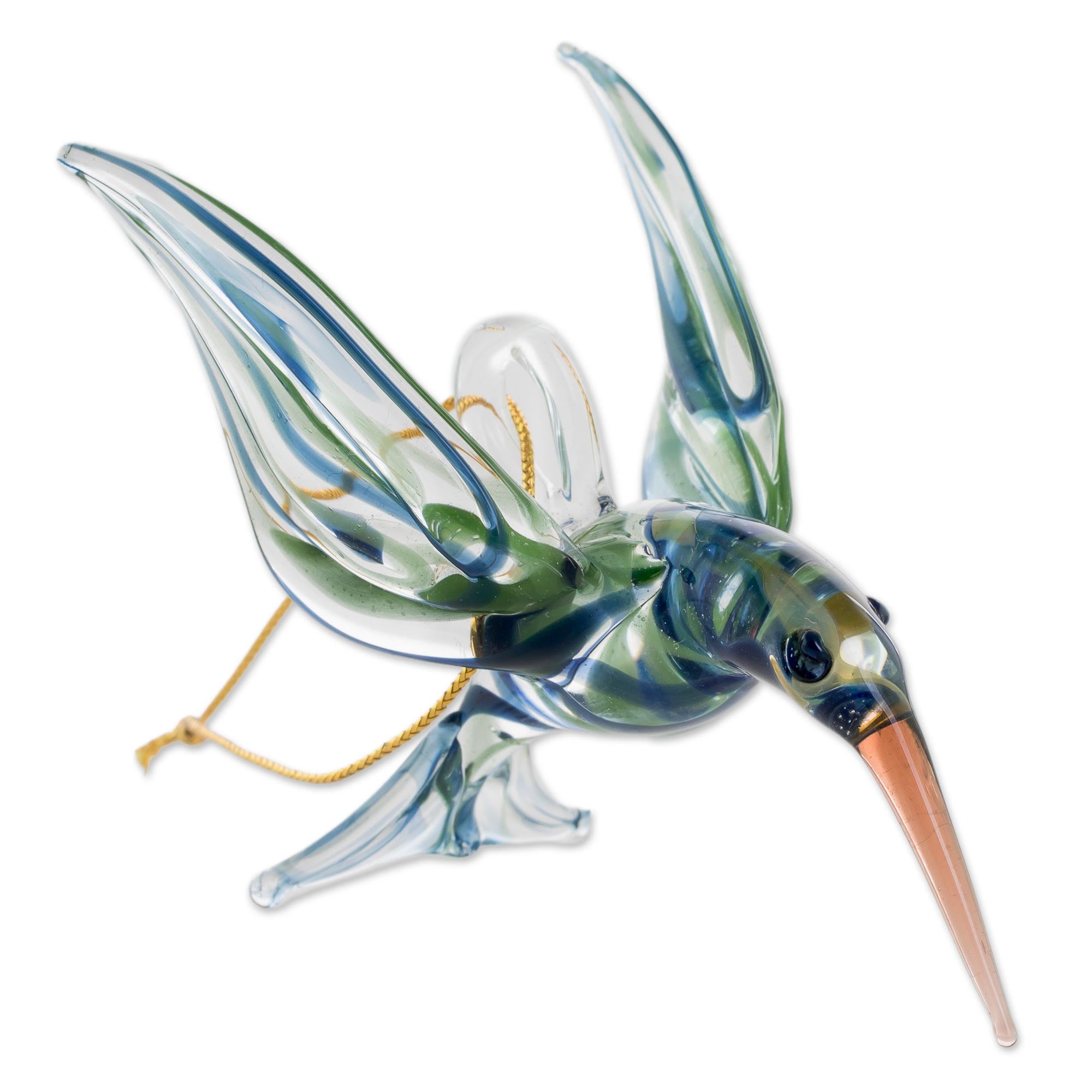 Premium Handblown Glass Hummingbird Figurine - Blue & Green Artistry