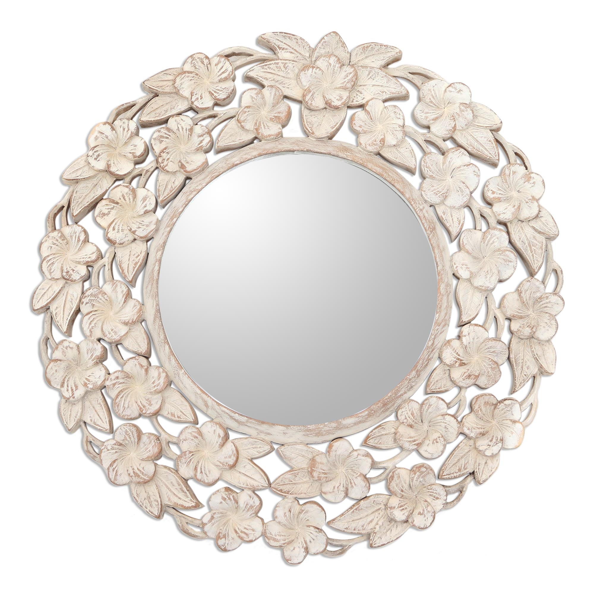 Premium Shabby Chic Floral Wall Mirror - Handcrafted Suar Wood Design