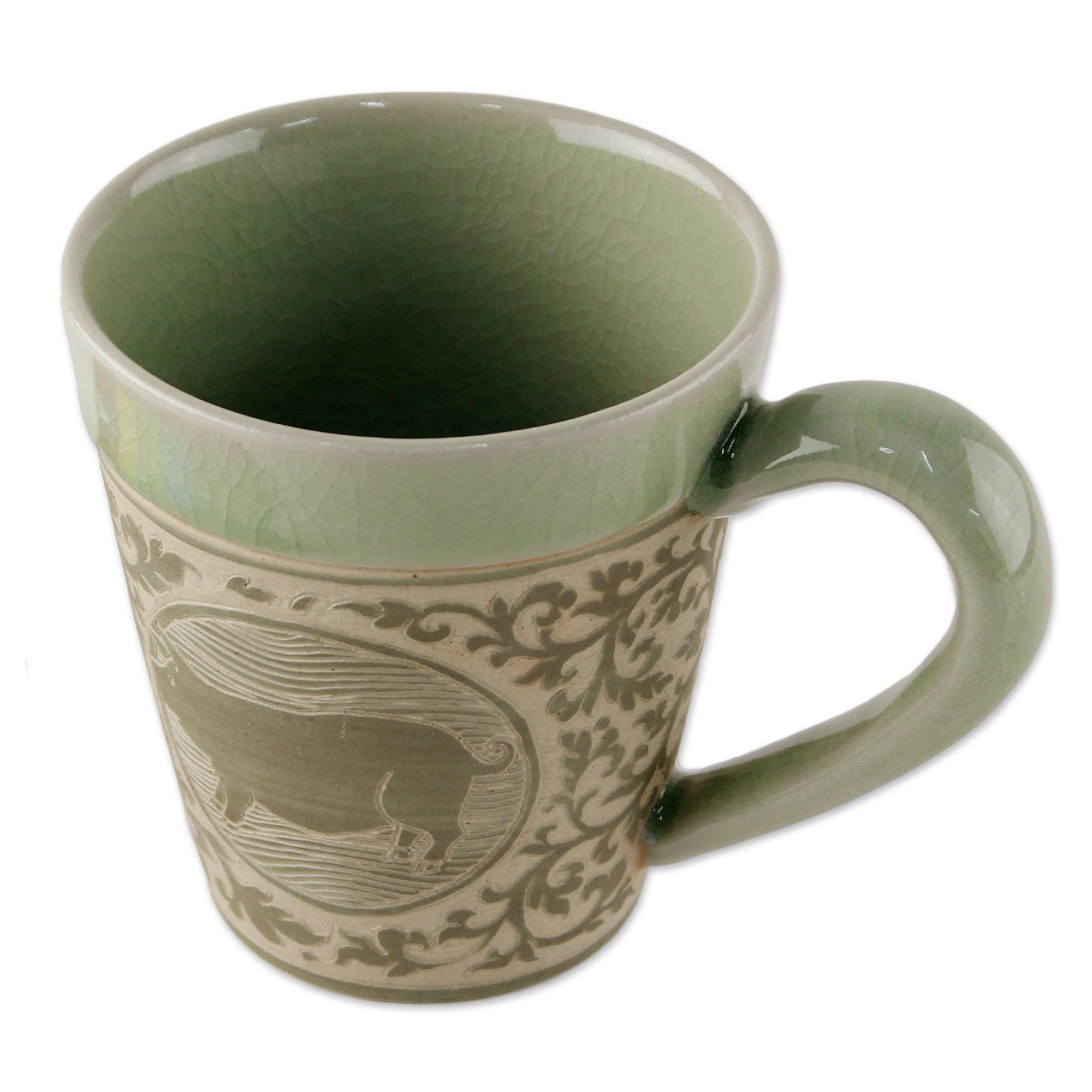 Premium Thai Zodiac Pig Celadon Mug – Handcrafted Ceramic with Elegant Design