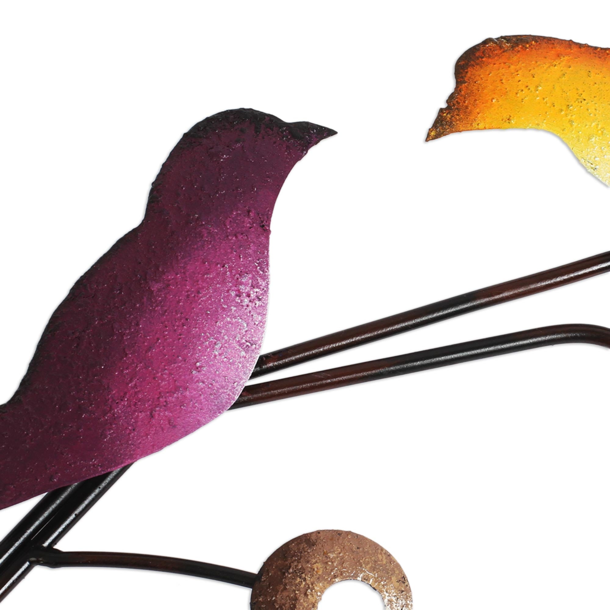 Premium Handcrafted Steel Wall Art - Vibrant Singing Bird Trio from Mexico