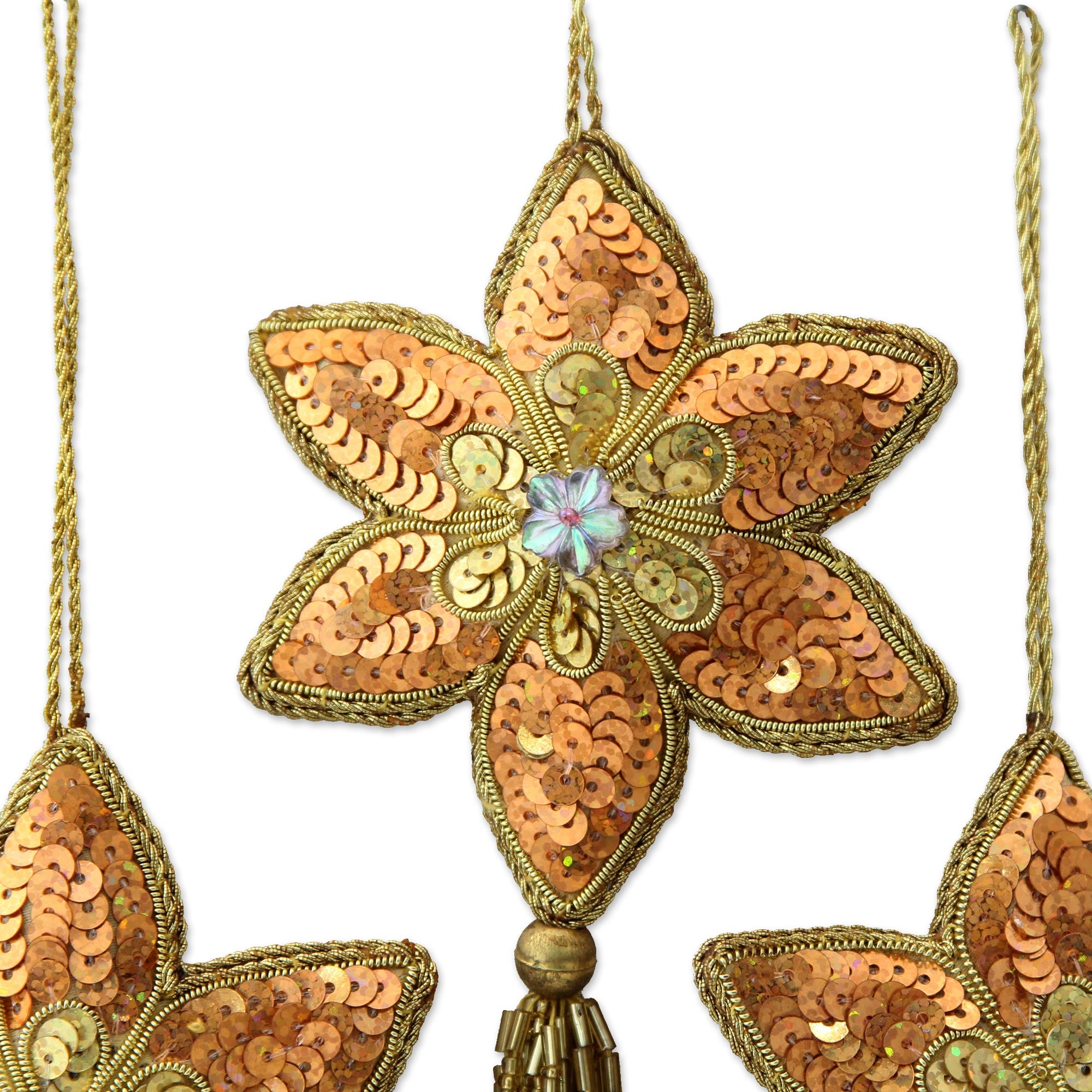 Premium Golden Poinsettia Beaded Ornaments - Handcrafted Christmas Decor