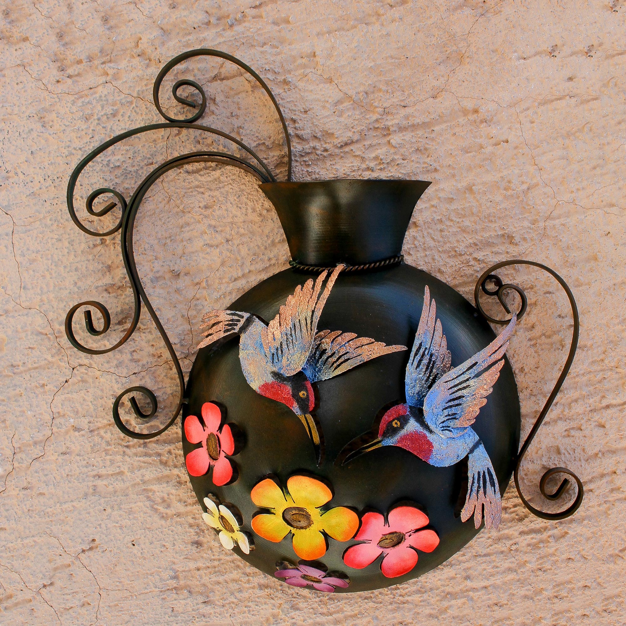 Premium Floral Hummingbird Steel Wall Sculpture - Handcrafted Art from Mexico