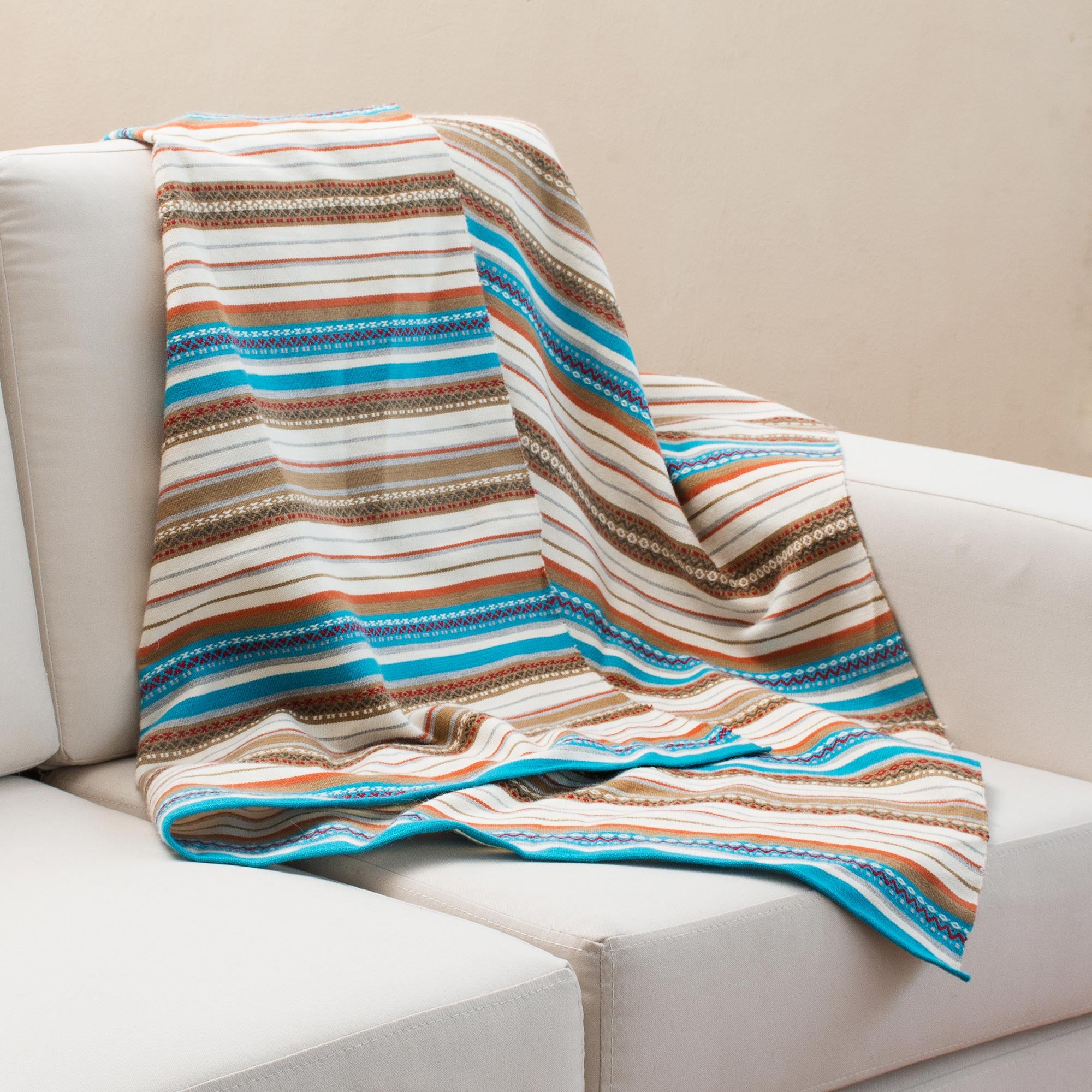 Premium Morning Stripes Handwoven Alpaca Blend Throw - Artisan Crafted in Peru