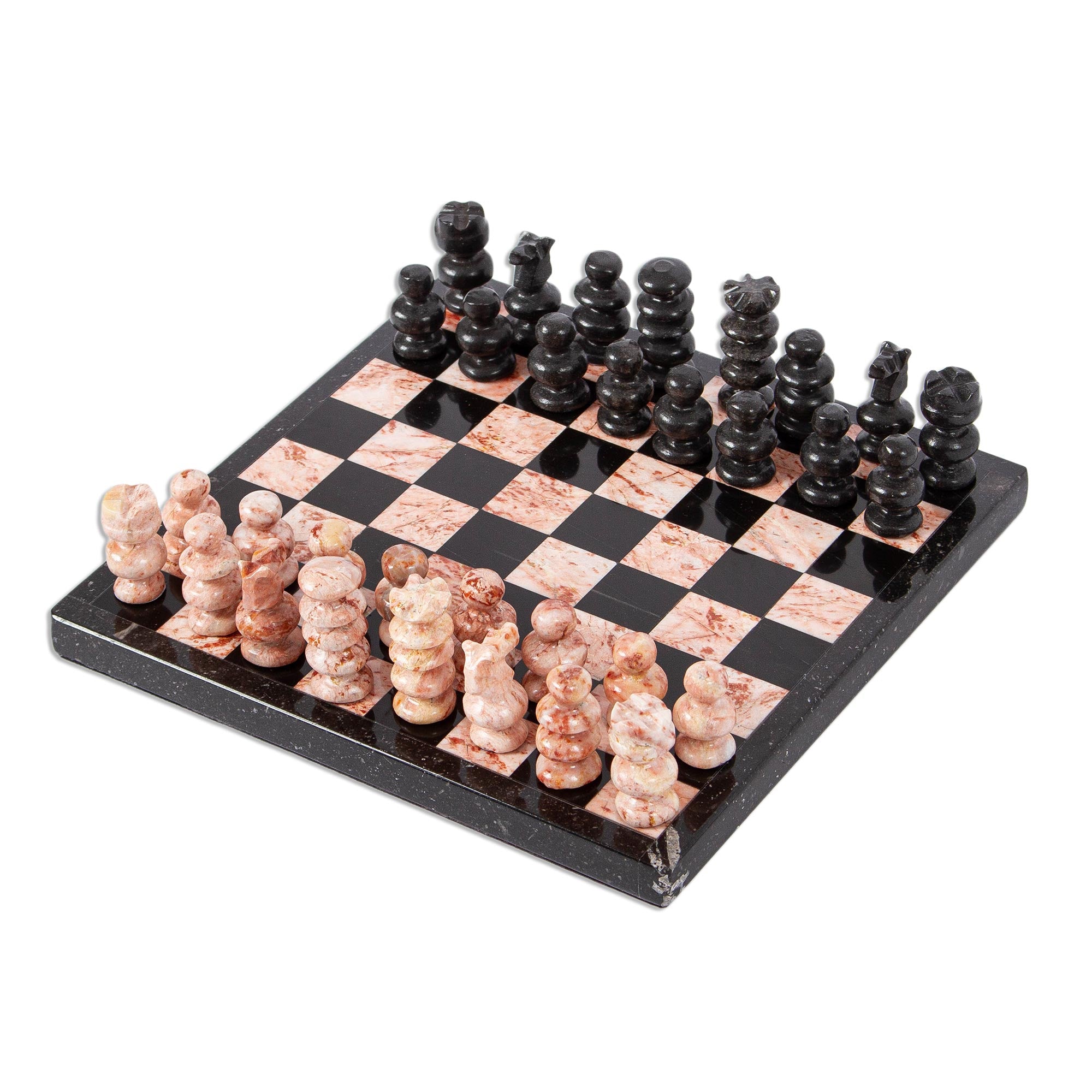 Premium Black & Pink Marble Chess Set - Handcrafted in Mexico (7.5 in.)
