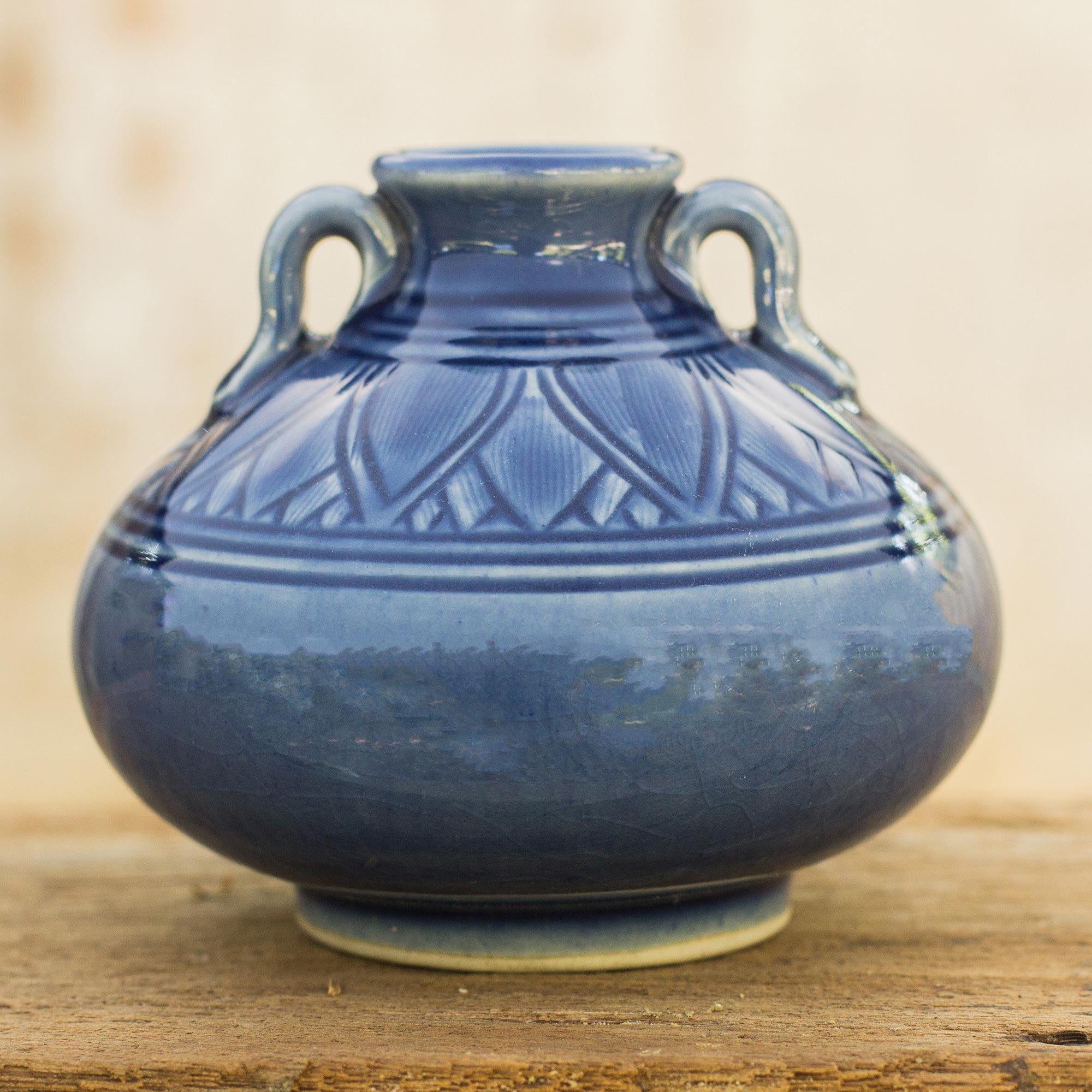 Premium Sawankhalok Sapphire Lotus Ceramic Vase - Ultimate Thai Celadon Art