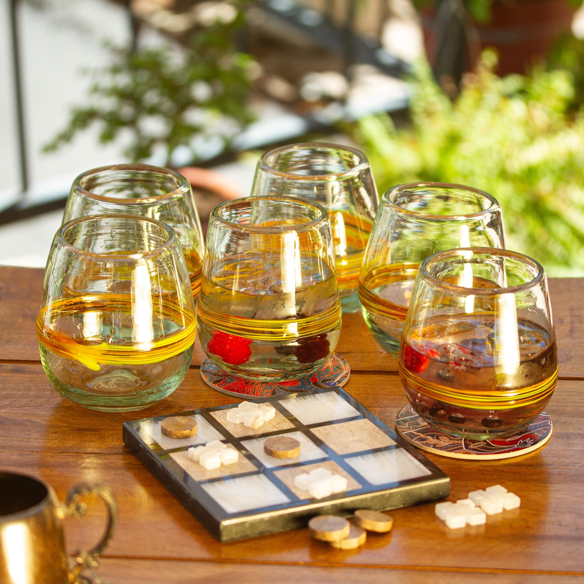 Premium Handblown Recycled Glasses - Round Ribbon of Sunshine Collection