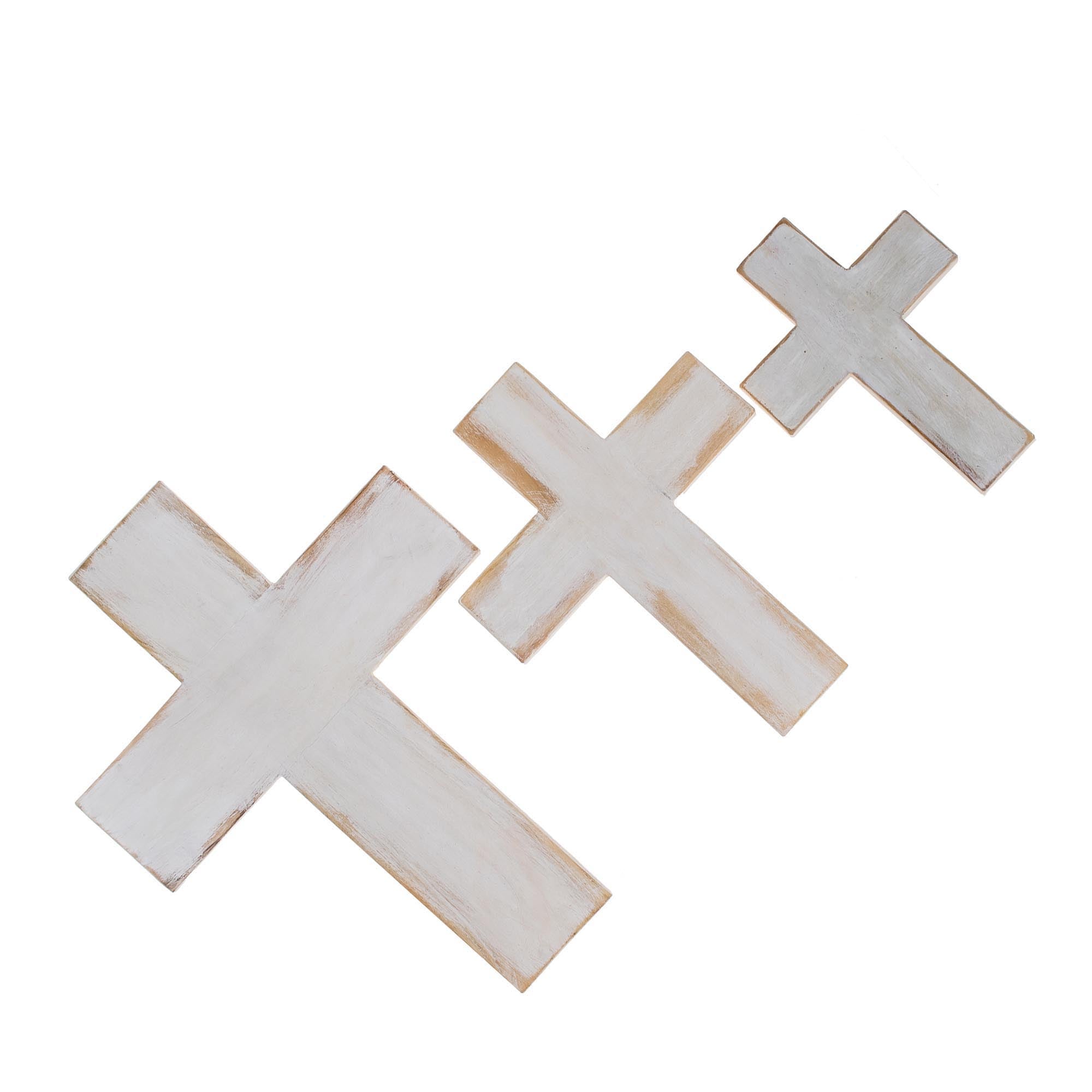Premium White Wood Wall Crosses - Handcrafted Set of 3 from Guatemala