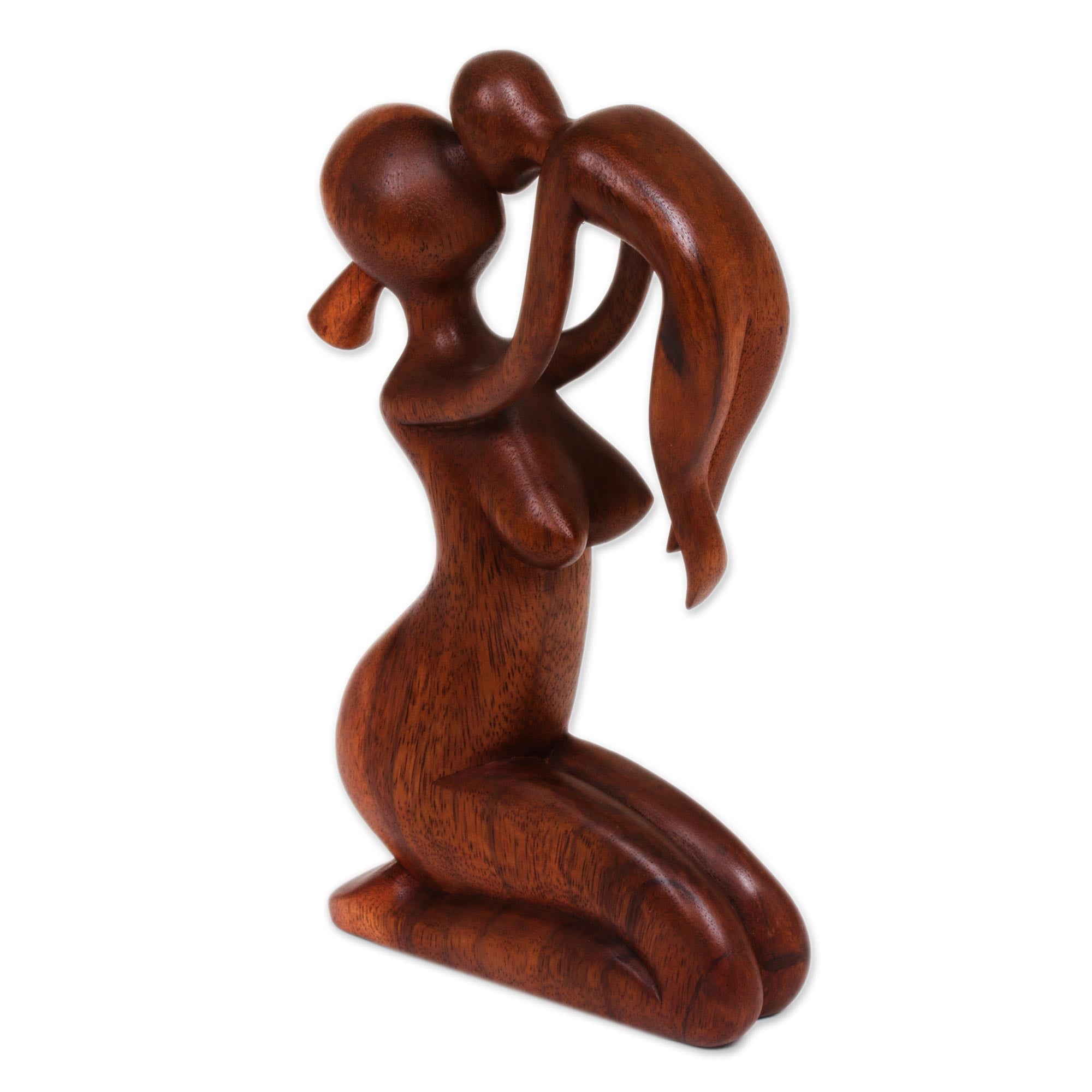 Premium Mother's Love Suar Wood Family Sculpture