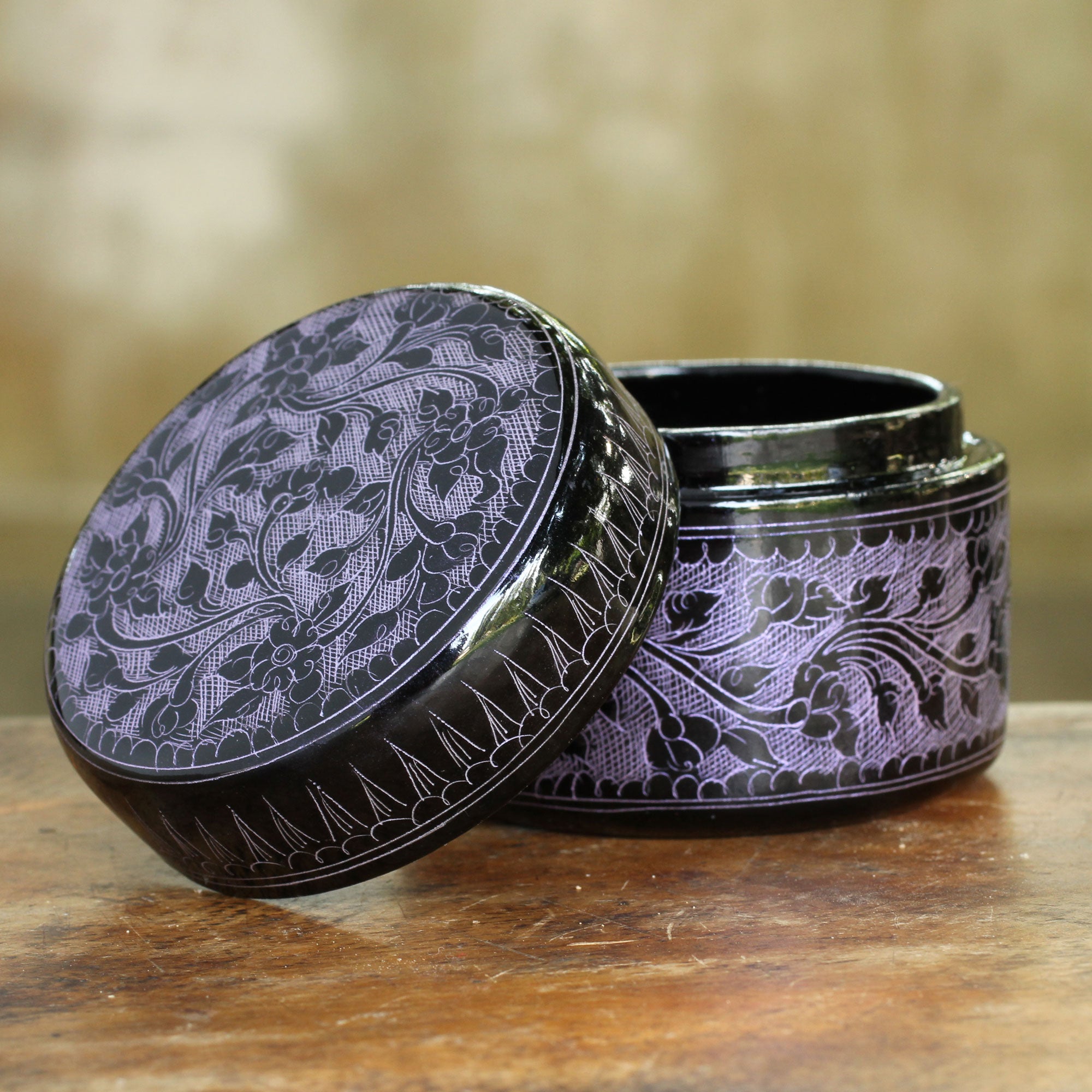 Premium Handcrafted Purple Floral Lacquered Wood Box