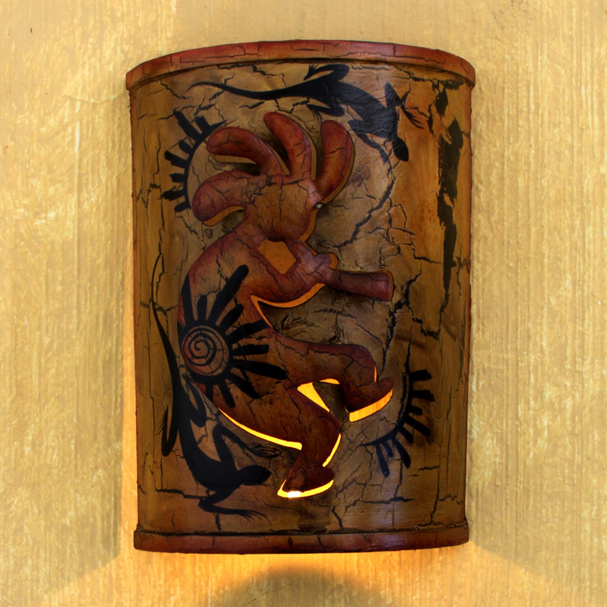 Premium Kokopelli Cave Art Metal Candle Sconce - Handcrafted Iron Decor