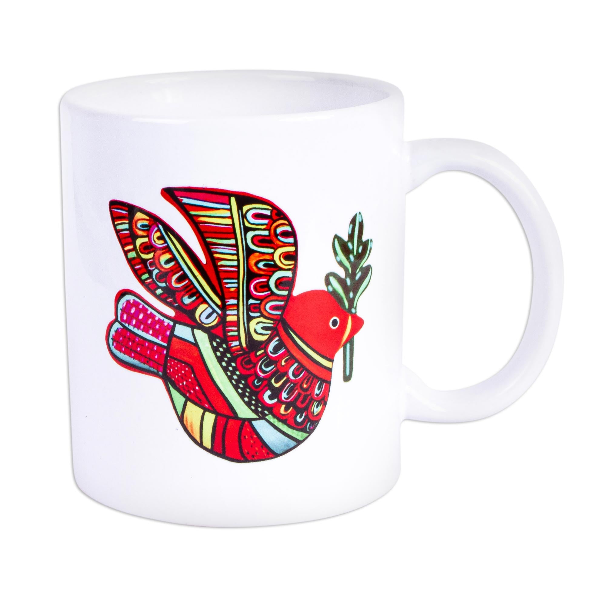 Premium Hand-Painted Red Peace Dove Ceramic Mug from Mexico