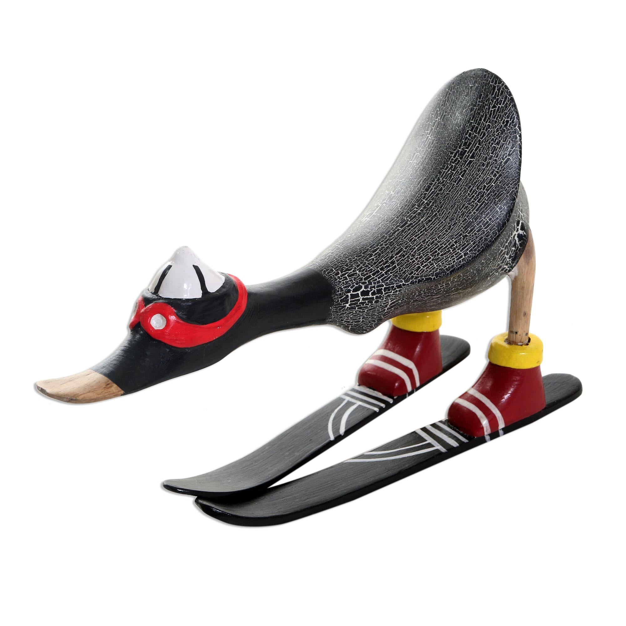Premium Hand-Painted Skiing Duck Statuette - Downhill Duck in Black