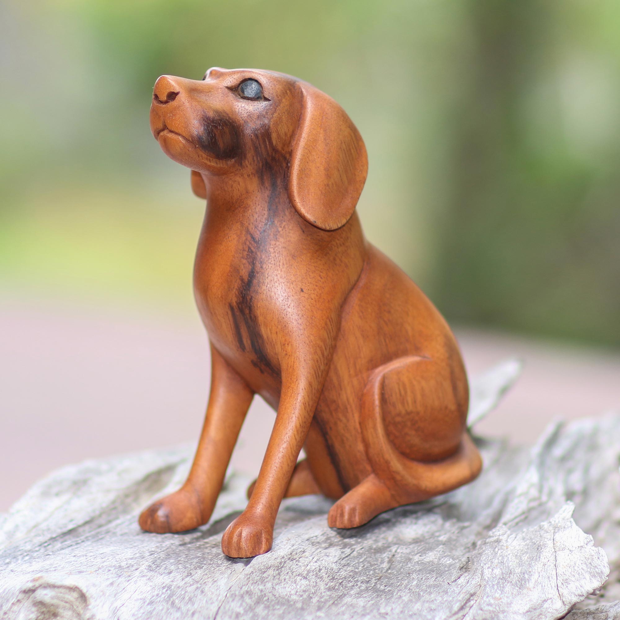 Premium Handcrafted Suar Wood Dog Sculpture from Bali - Loyal Companion Art Piece