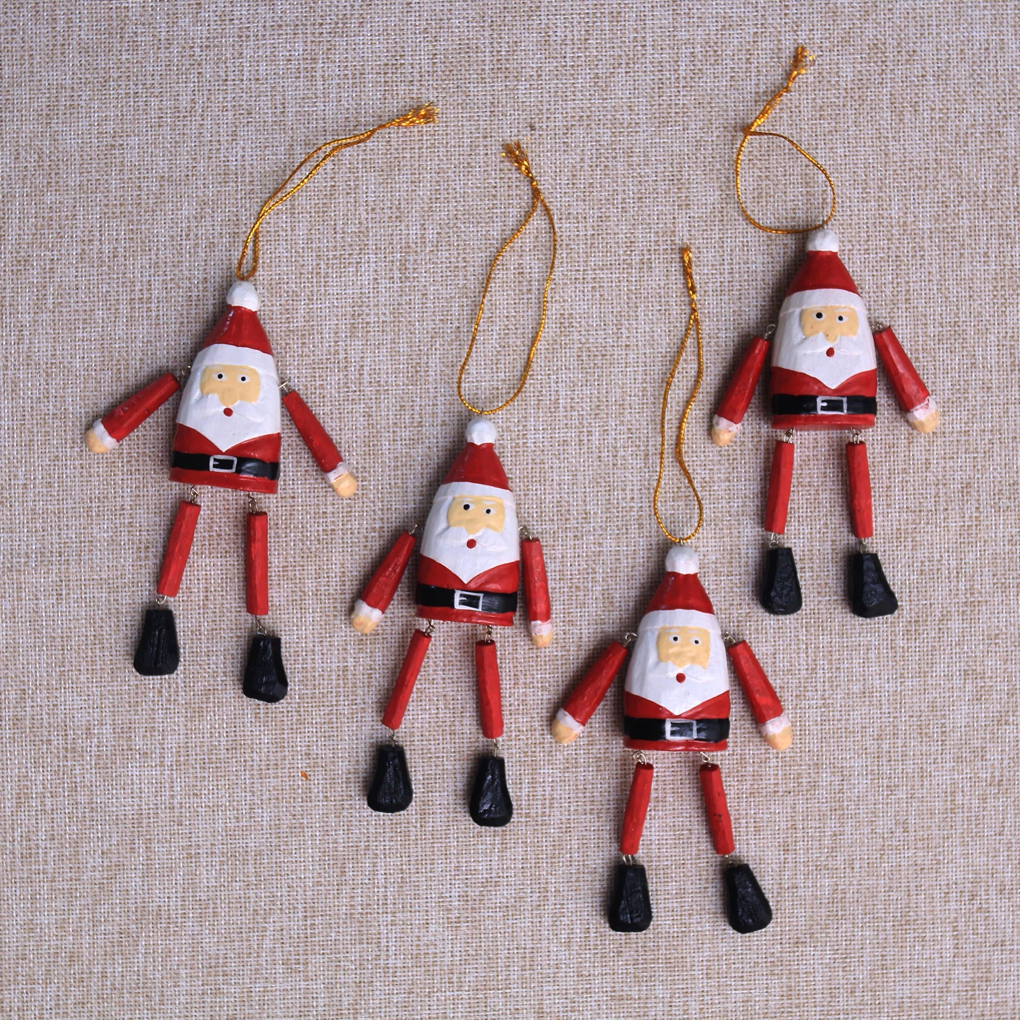 Premium Handcrafted Dancing Santa Ornaments from Bali - Set of 4