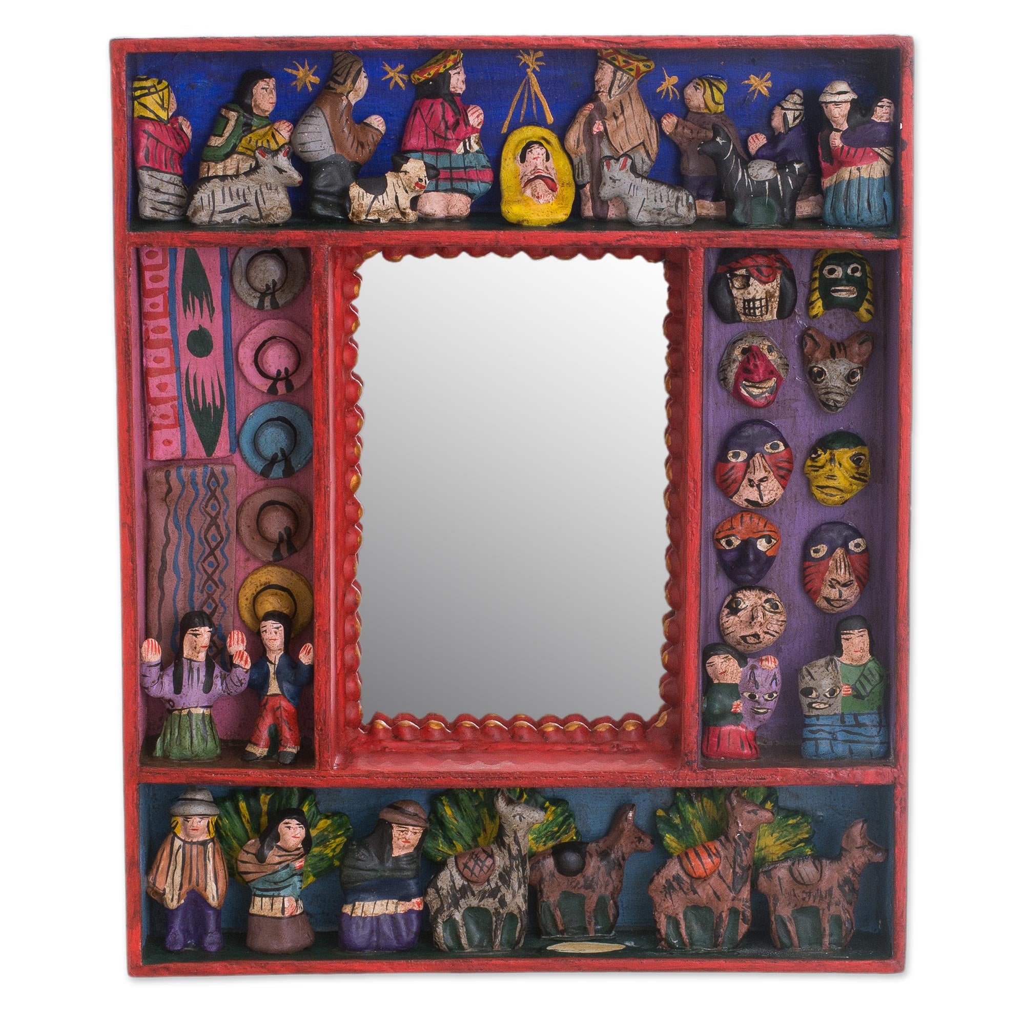 Premium Andean Retablo Mirror: Fiesta in My Homeland