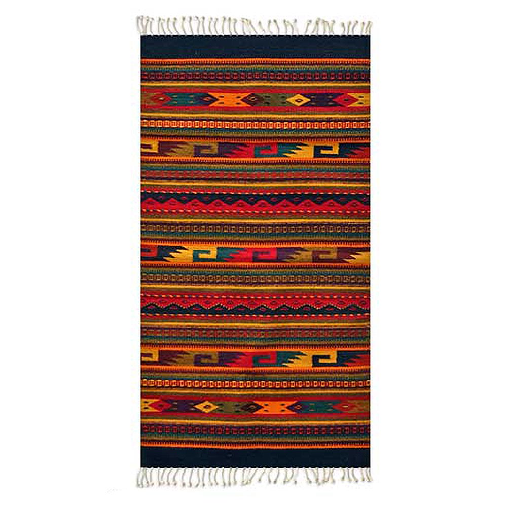 Premium Handmade Zapotec Wool Rug - Fiesta de Colores (2.5x5 ft)