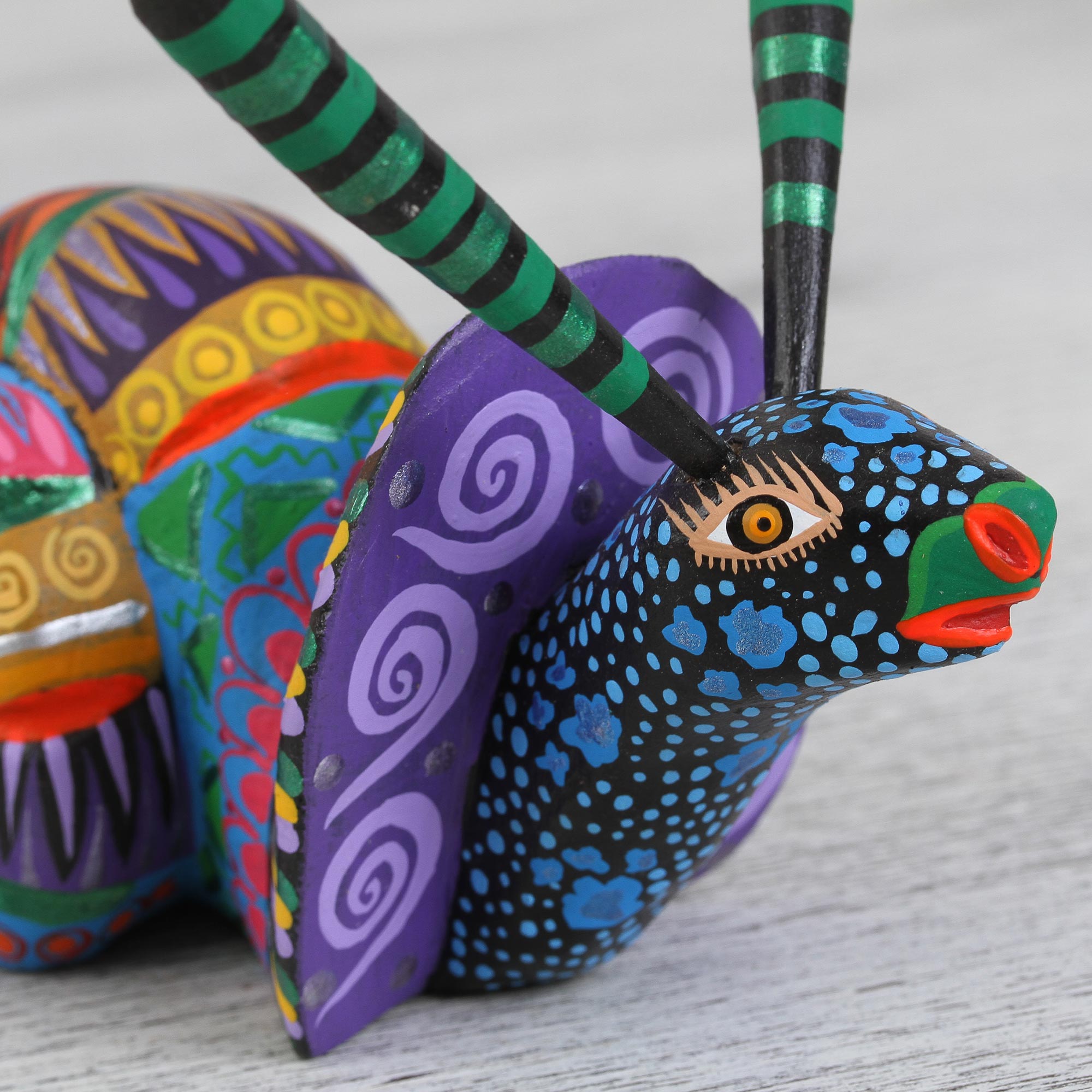 Premium Hand-Carved Rainbow Snail Alebrije Art Piece from Oaxaca, Mexico