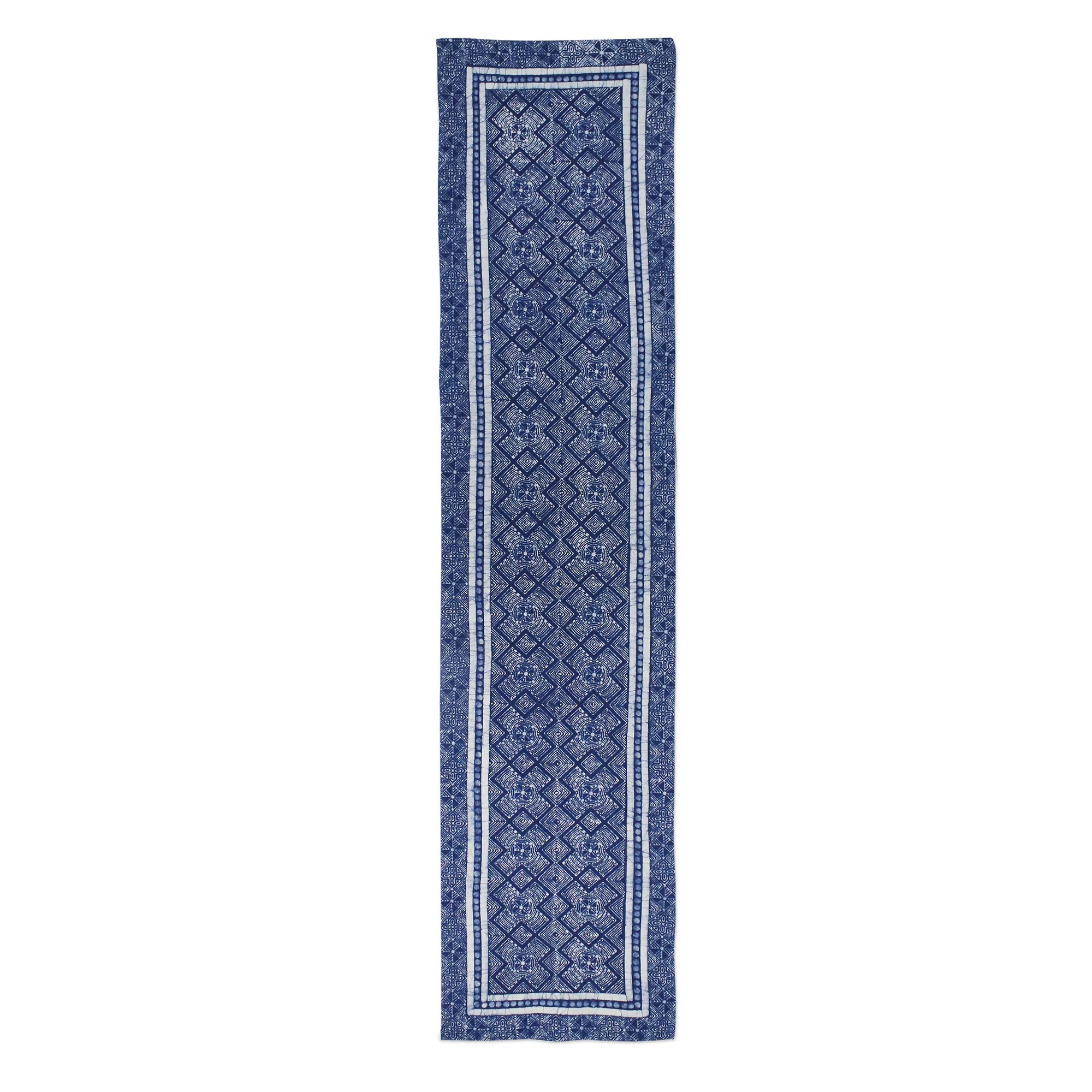 Premium Handcrafted Hmong Hill Tribe Batik Table Runner - Midnight Blue