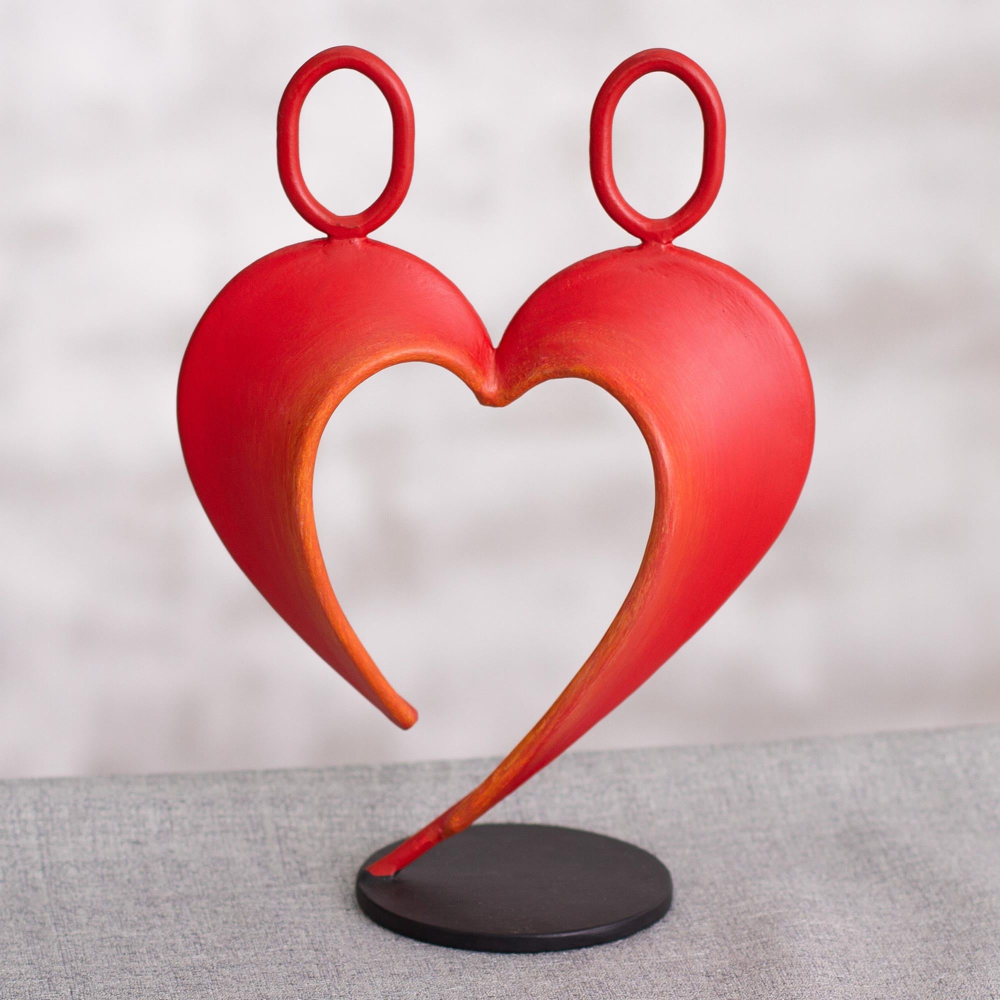 Premium Red Abstract Steel Heart Sculpture - Handcrafted Romantic Art from Peru