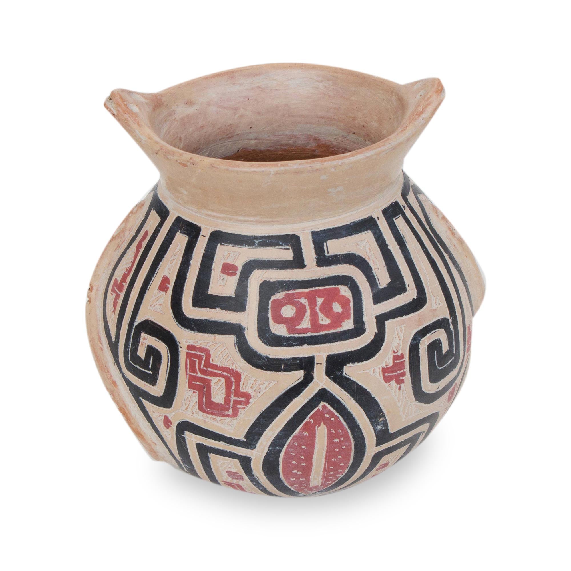 Premium Marajoara Style Handcrafted Ceramic Vase - Rustic Brazilian Art (5.5 in.)