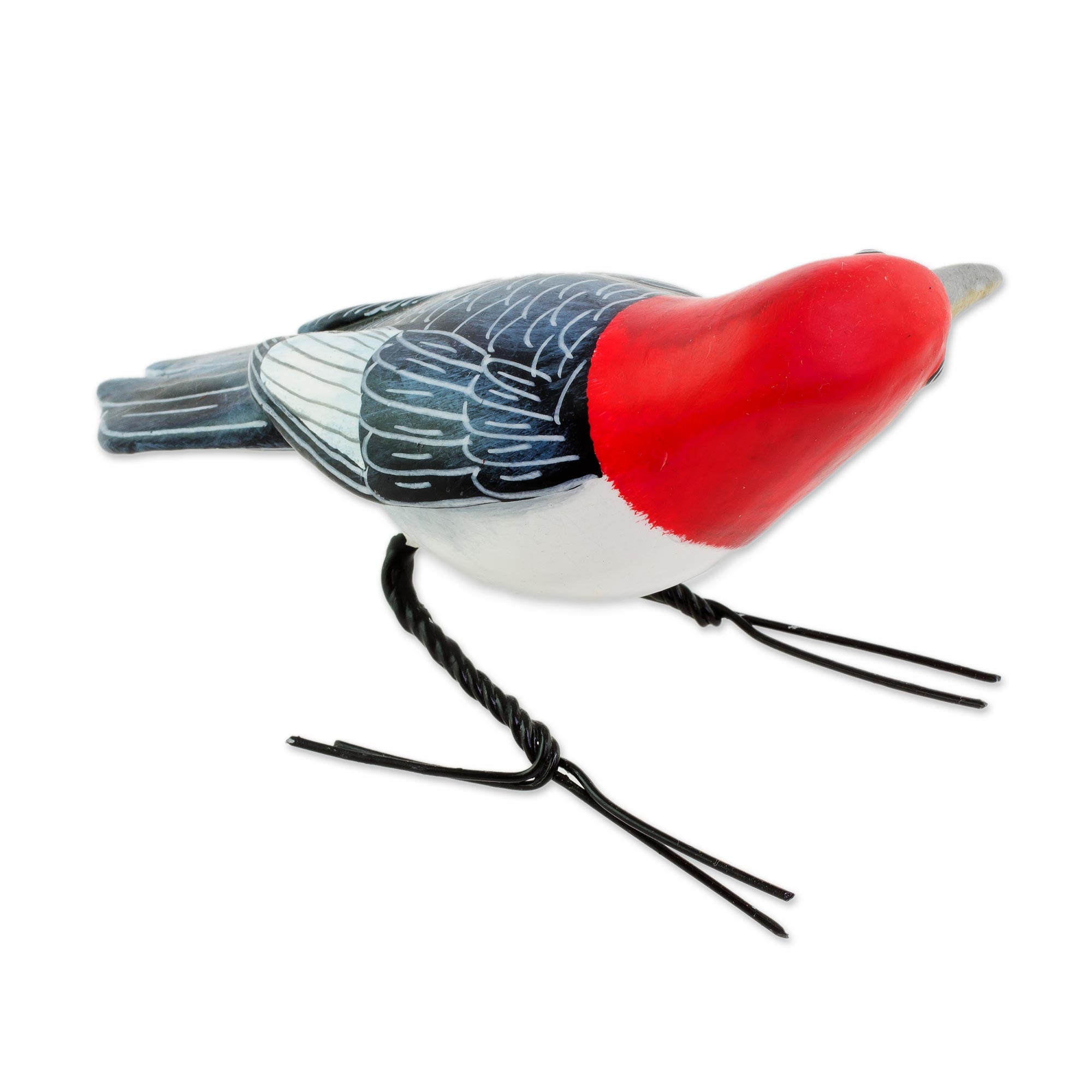 Premium Handcrafted Red-Headed Woodpecker Ceramic Figurine from Guatemala