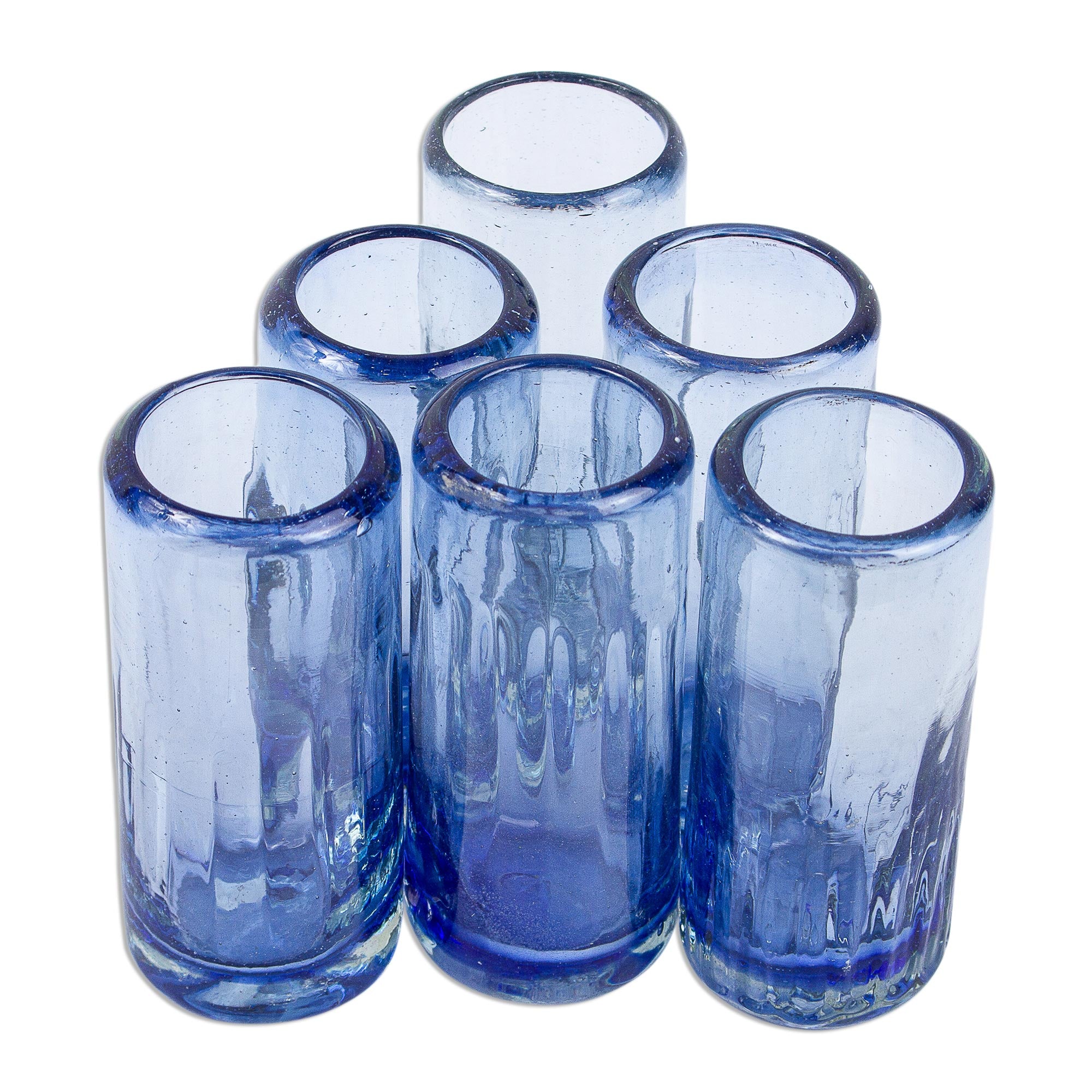 Premium Fiesta Azul Hand-Blown Glass Shot Glasses Set of 6 - Eco-Friendly & Unique