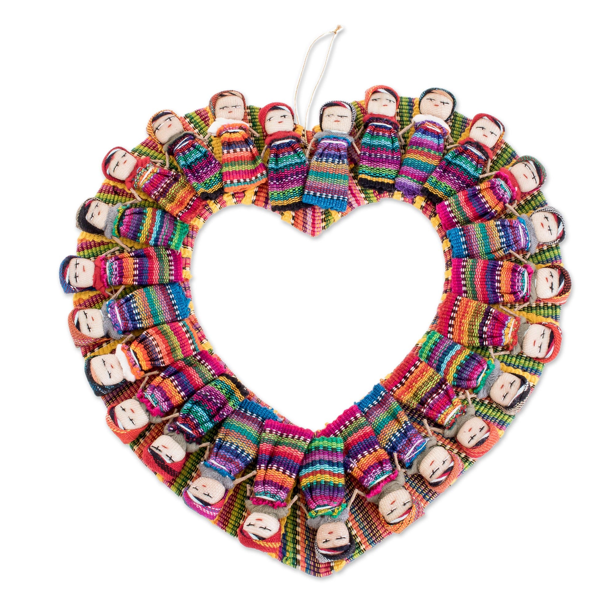 Premium Quitapena Love Heart-Shaped Worry Doll Wreath – Handcrafted in Guatemala
