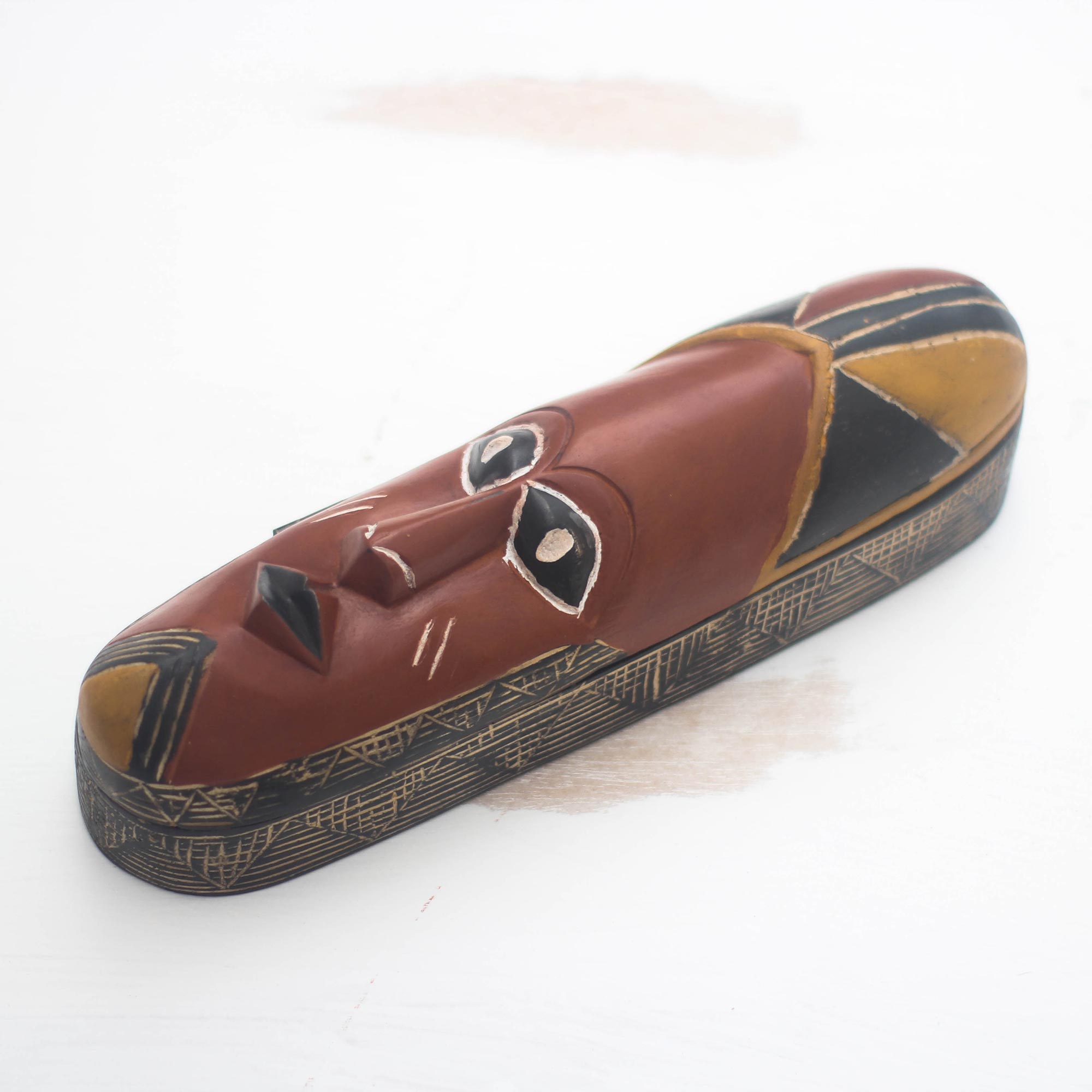 Premium African Mask Wooden Decorative Box - Handcrafted by Joseph Boateng