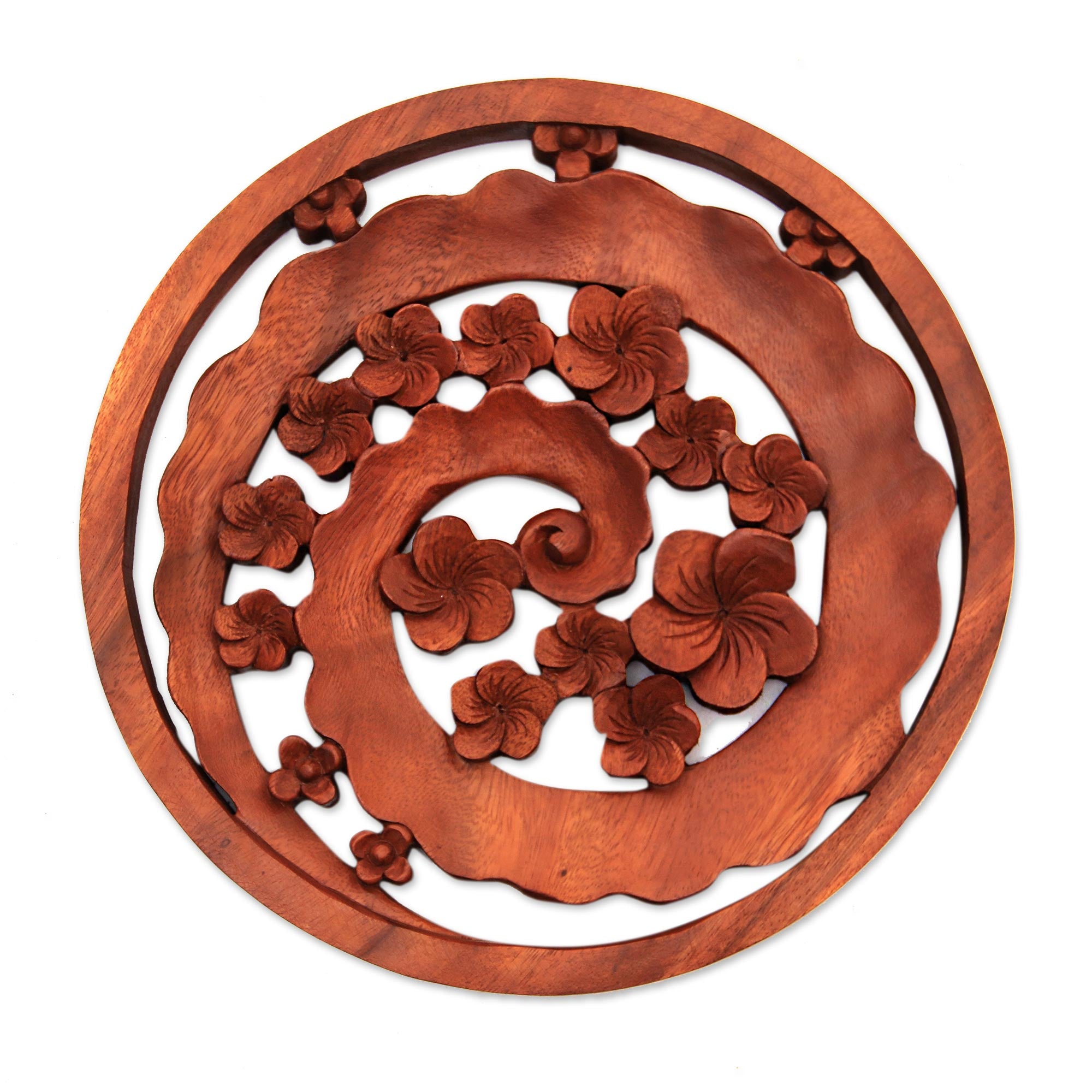 Premium Hand-Carved Suar Wood Floral Relief Panel from Bali