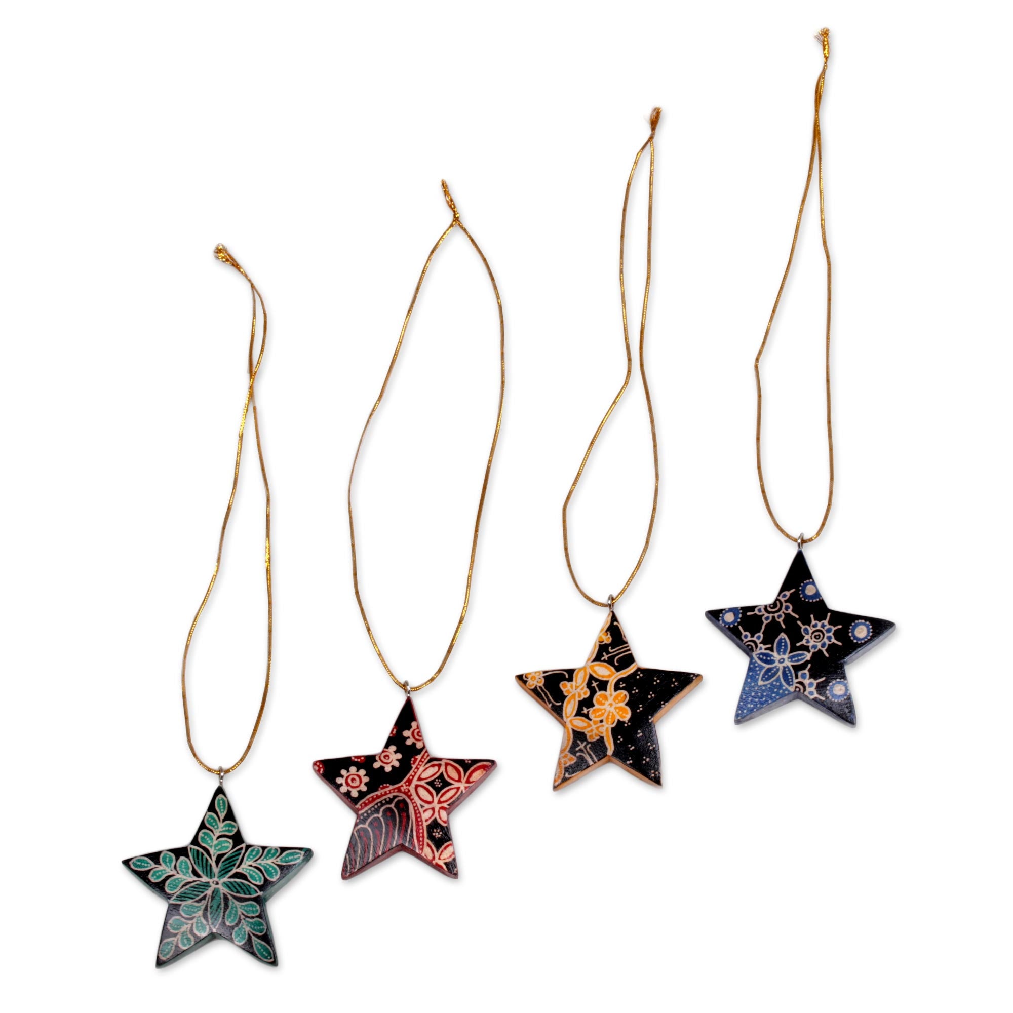Premium Bali Stars: Handcrafted Batik Wood Star Ornaments Set by Balinese Artisans