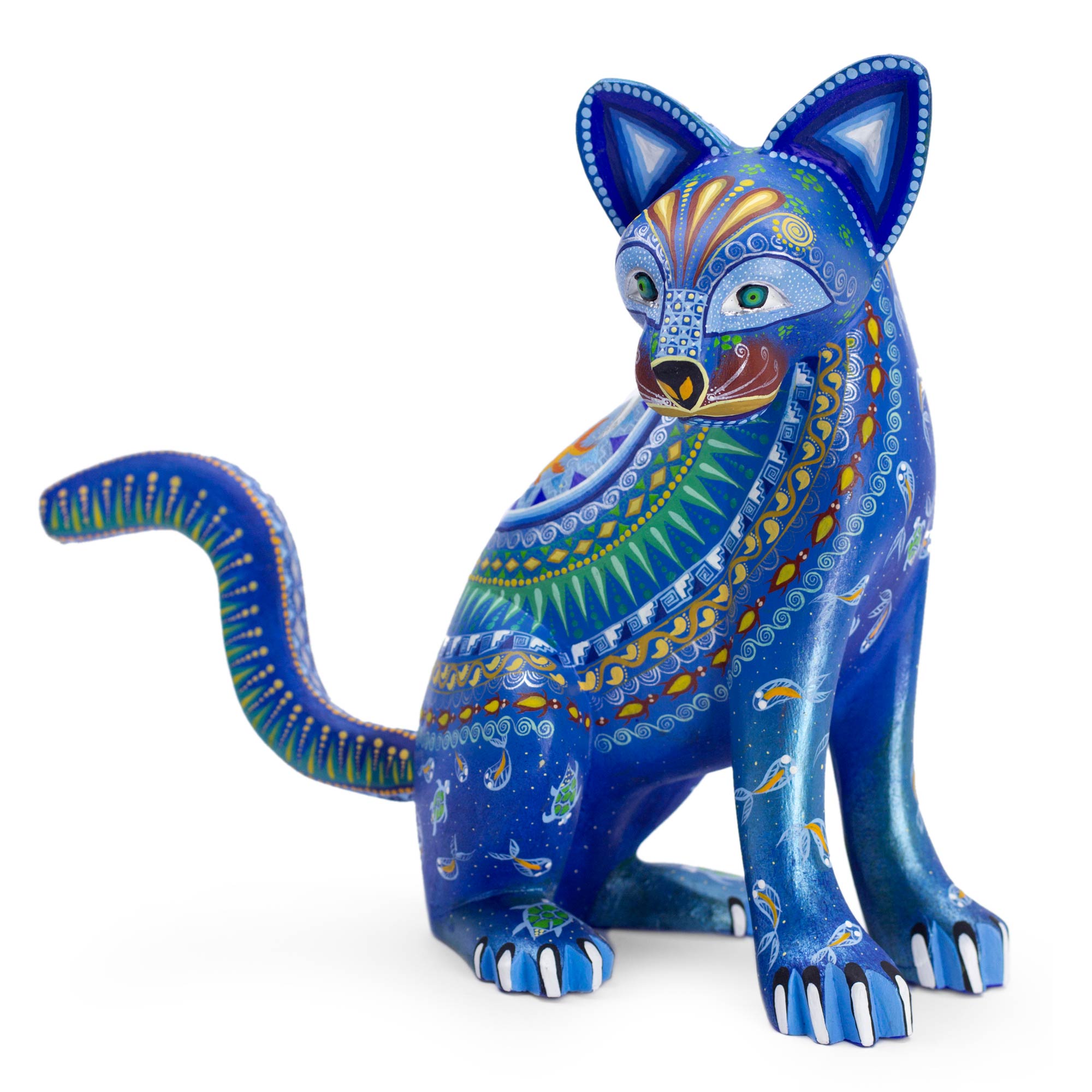 Premium Mystical Moon Cat Alebrije Sculpture - Handcrafted Oaxaca Folk Art