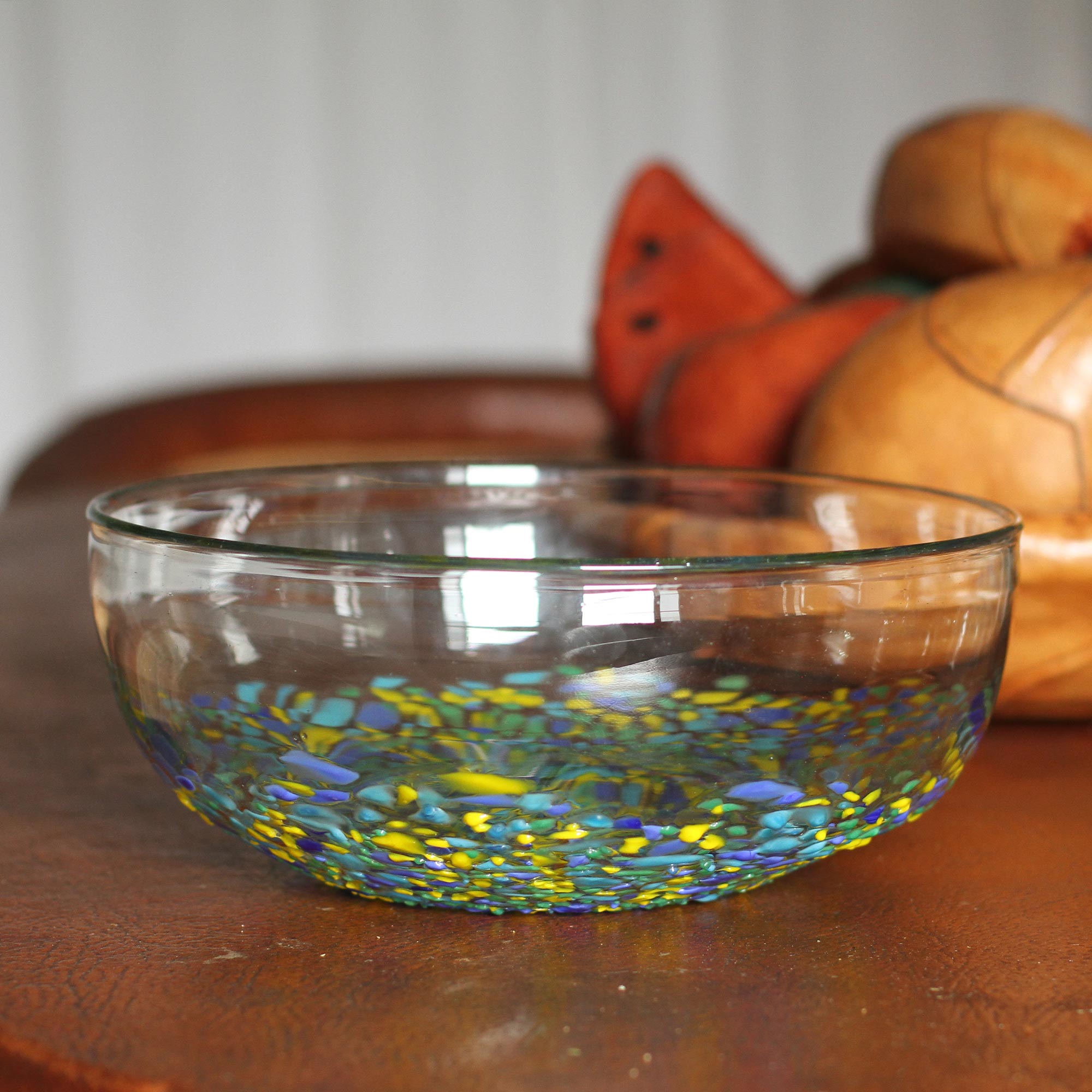 Premium Tropical Confetti Recycled Glass Serving Bowl - Handcrafted in Mexico
